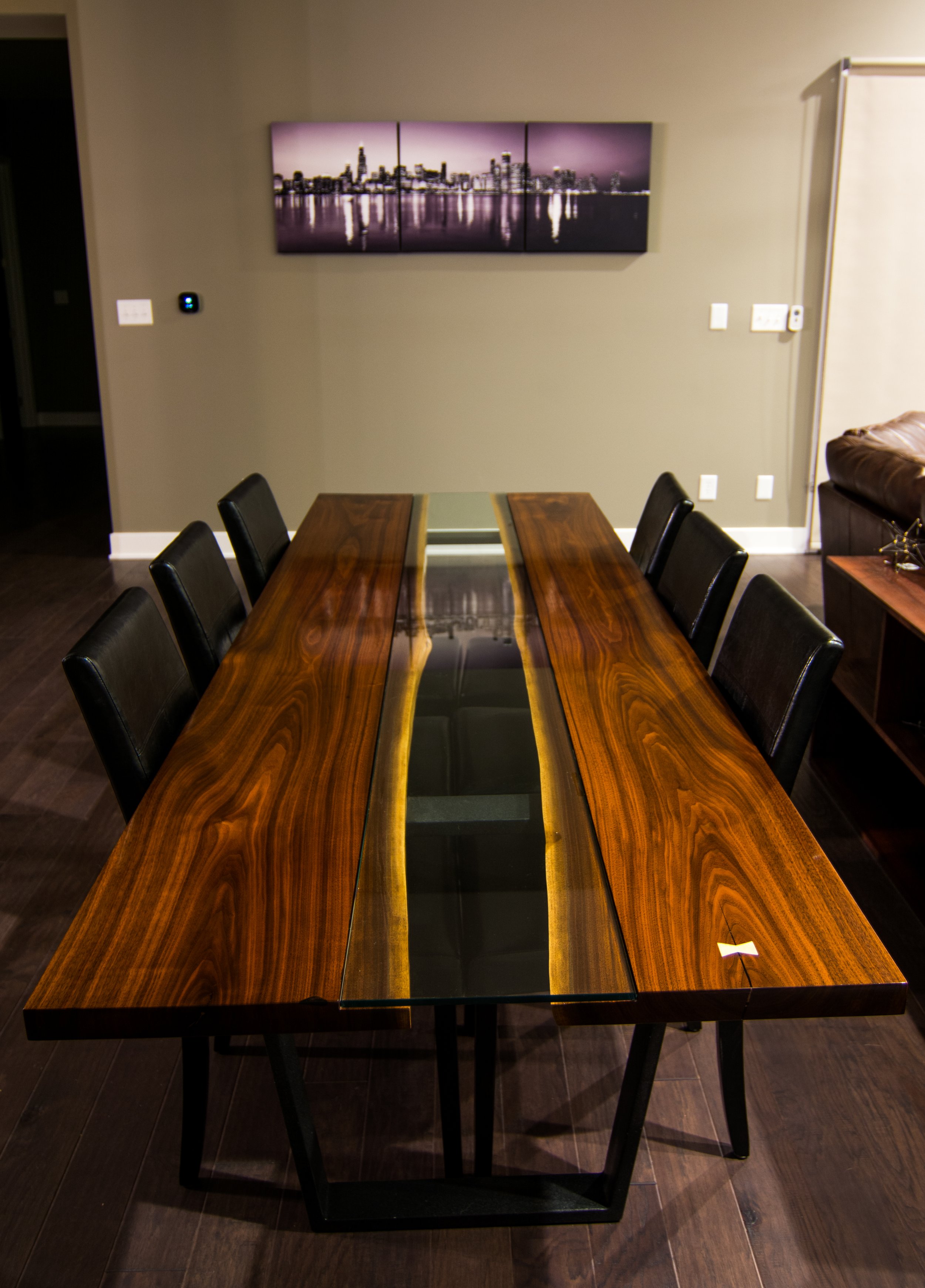 Glass and Walnut dining table