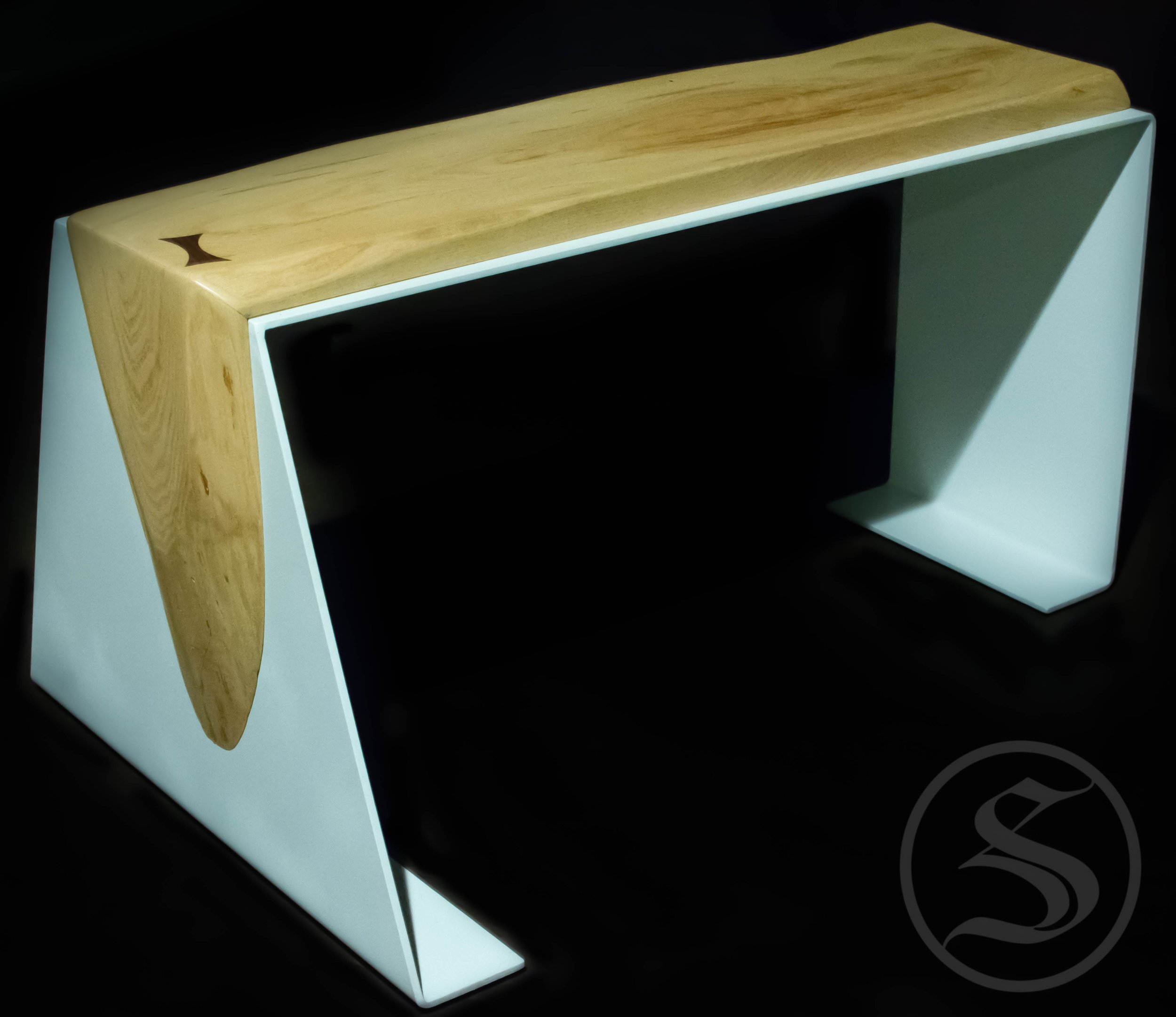Bent ash and metal bench