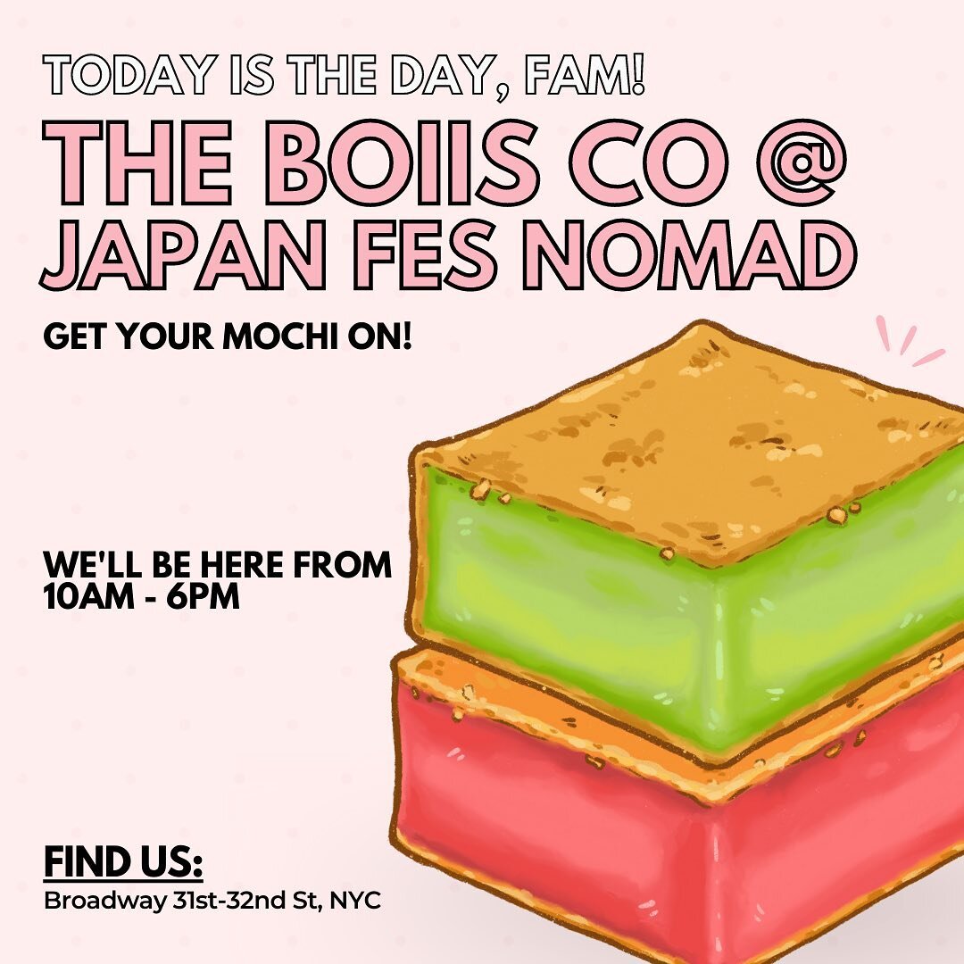 It&rsquo;s D-Day, fam! We&rsquo;ll be at @japanfes today with these mochi goodies:

🍡 Mochi Filled Cookies
🍡 Butter Mochi Squares
🍡 Basque Mochi Cheesecake
🍡 Brown Sugar Torched Mochi

And refreshments!

🍹 Iced Calamansi Ade Drink
🍹 Iced Ginger