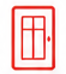 Red outlined of a door with a window panel