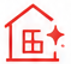 A simple black outline of a house with a star or sparkle symbol to the right.