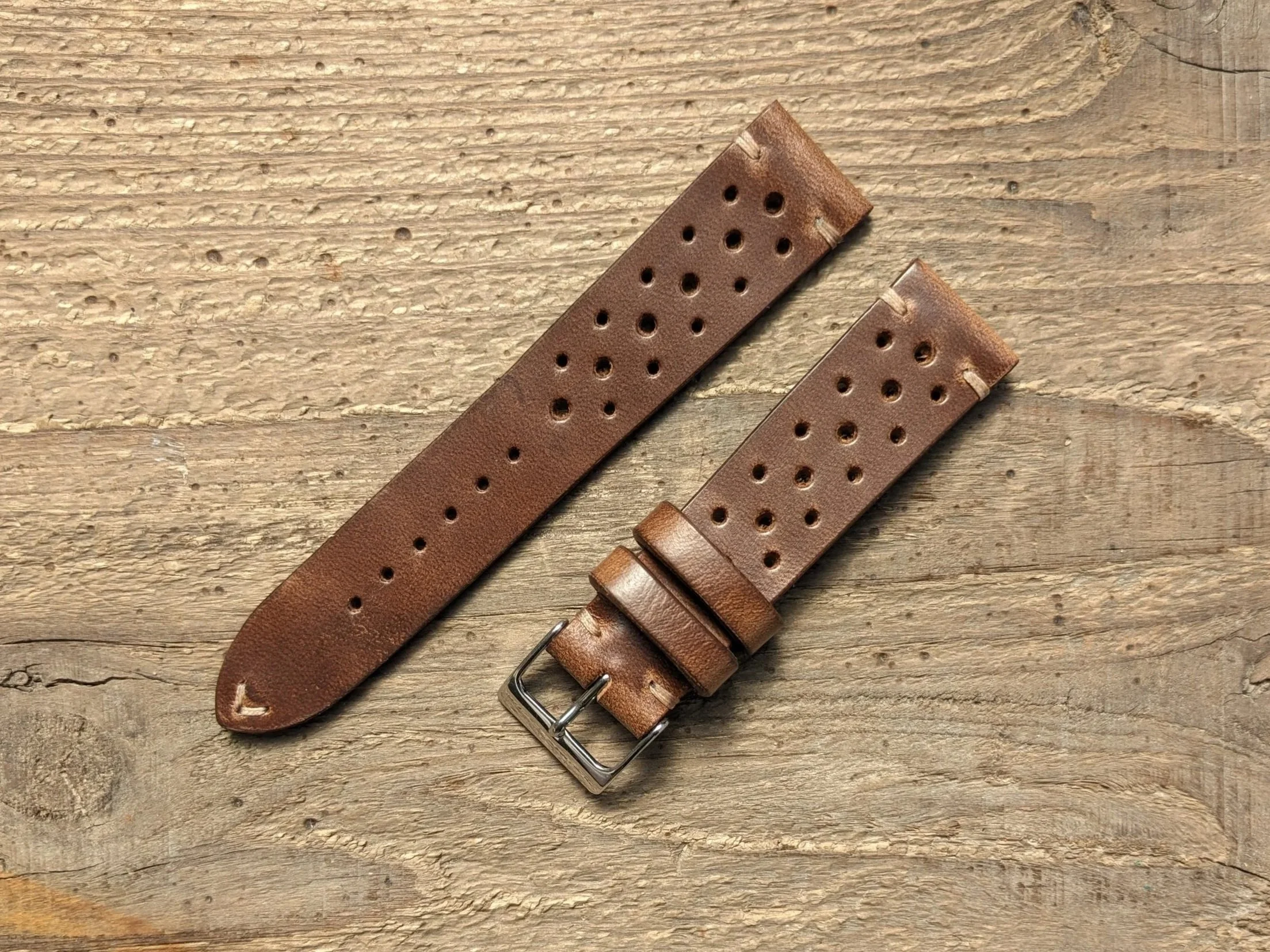 Horween Chromexcel Natural Leather Watch Strap Handmade Vintage Rally Band 18mm 19mm 20mm 21mm 22mm 23mm 24mm
