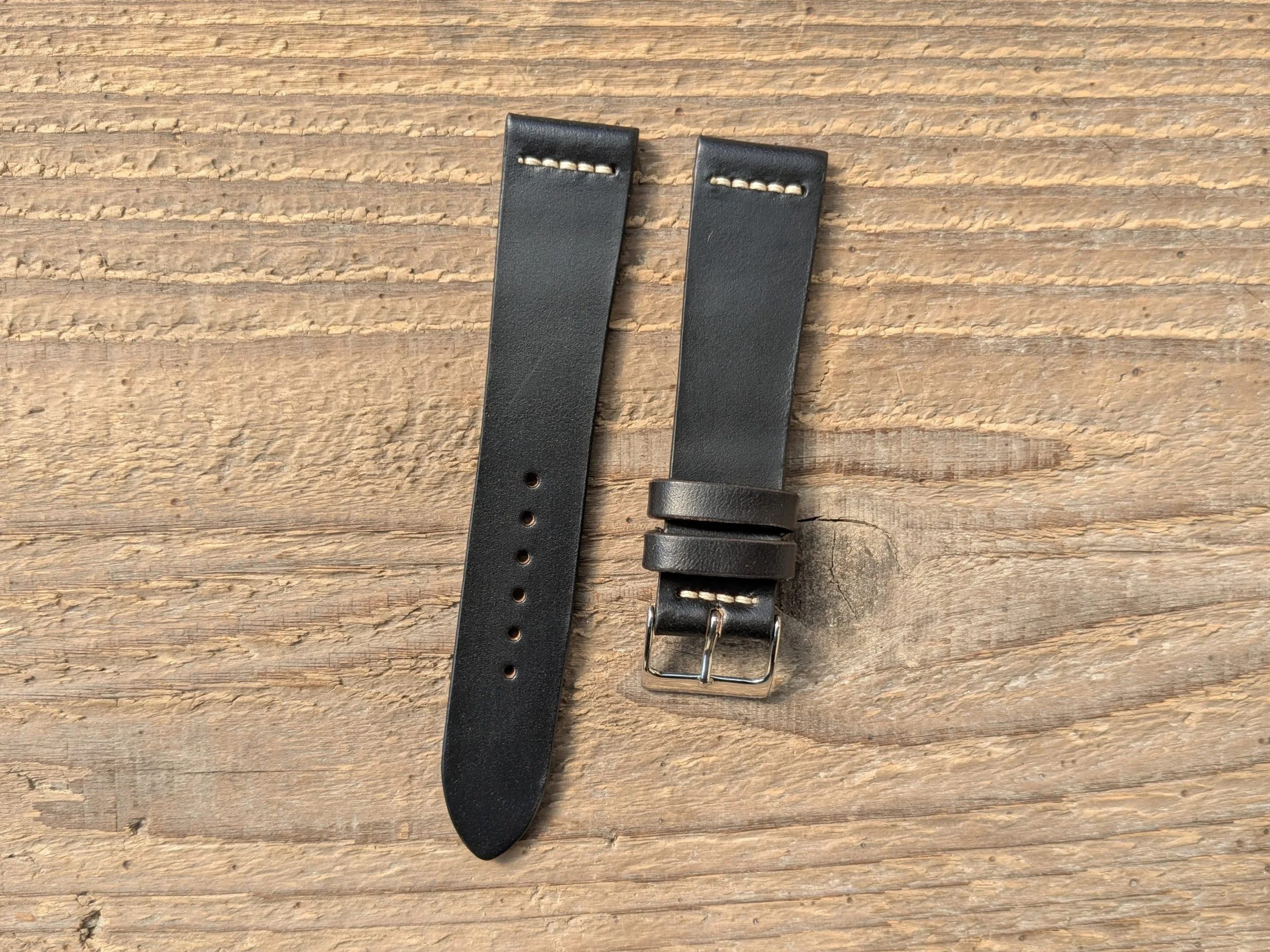 Horween Chromexcel Black Leather Watch Strap Handmade Classic Band 18mm 19mm 20mm 21mm 22mm 23mm 24mm