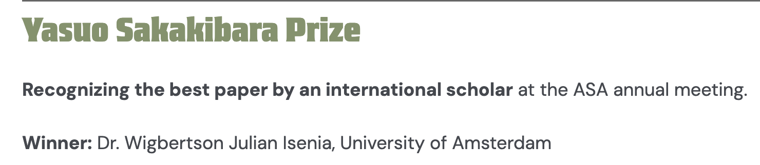 American Studies Assoication Yasuo Sakakibara Prize Wigbertson Julian Isenia
