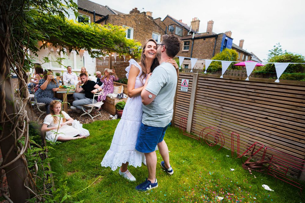 First dance at Twickenham garden wedding reception