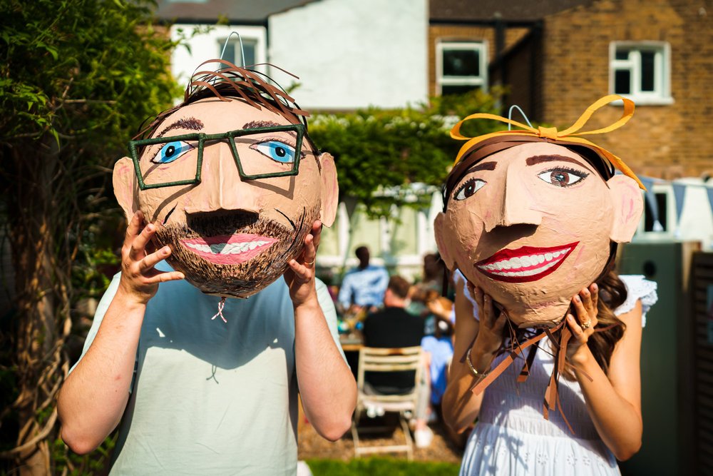 Bride and Groom with piñata heads