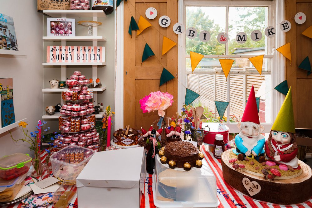 Wedding day chocolates and garden gnome cake