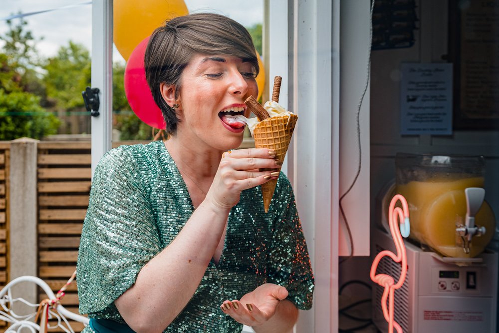 Twickenham wedding guests licks ice cream cone