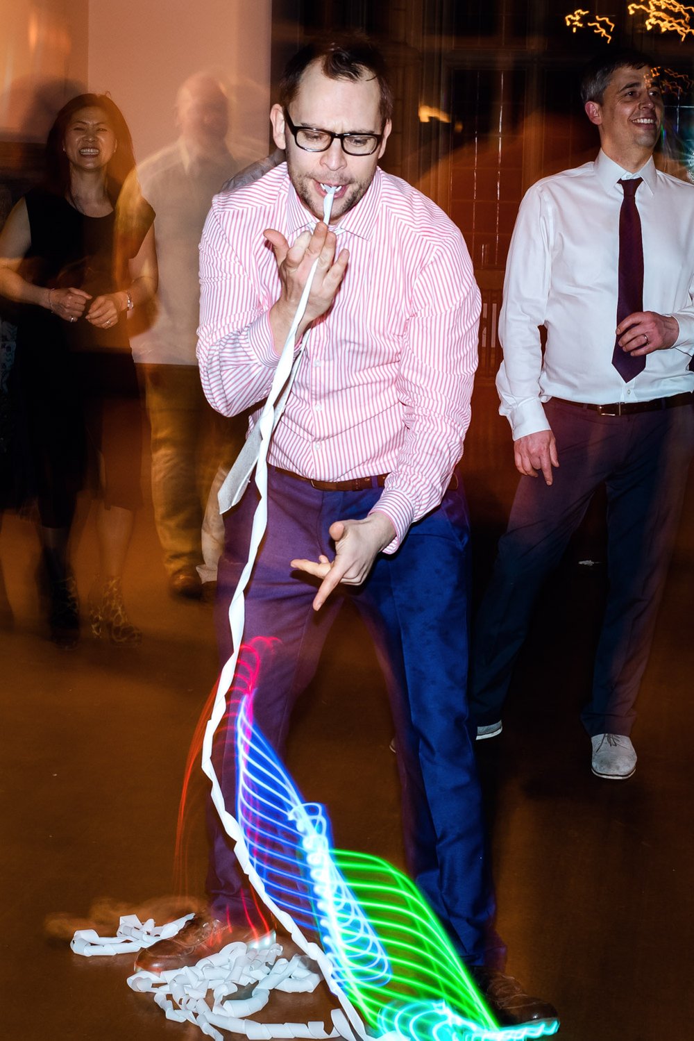 Dancing with neon lights at Coombe Lodge wedding