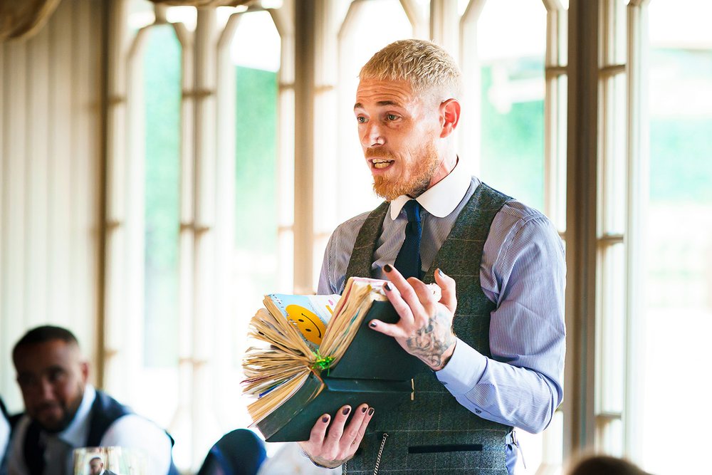 Best man delivers his speech at Friern Manor