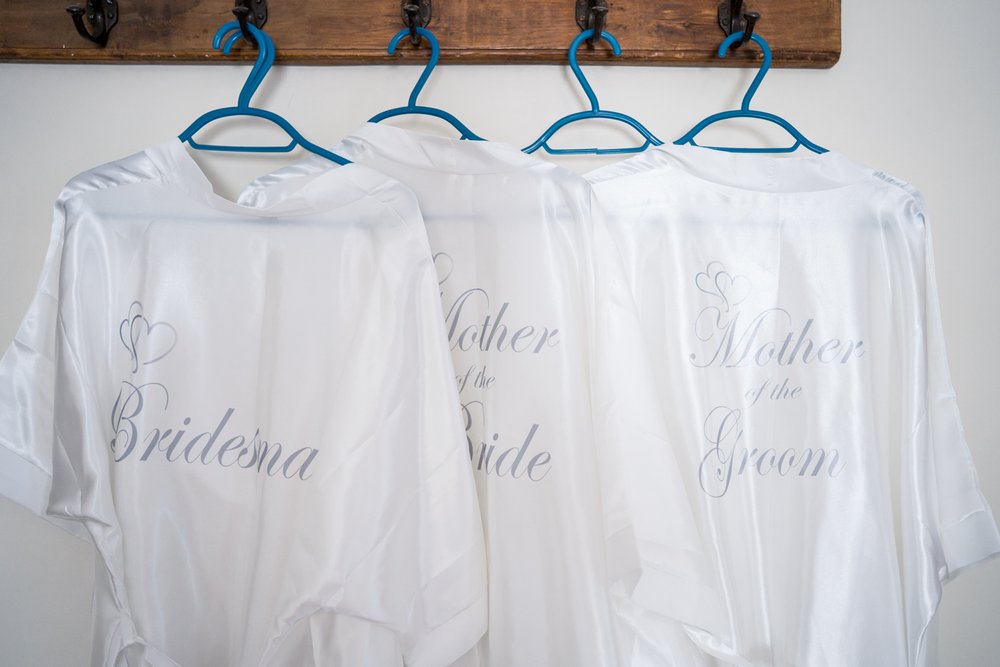 Bridesmaids robes on hangers at The Olde Bell, Hurley