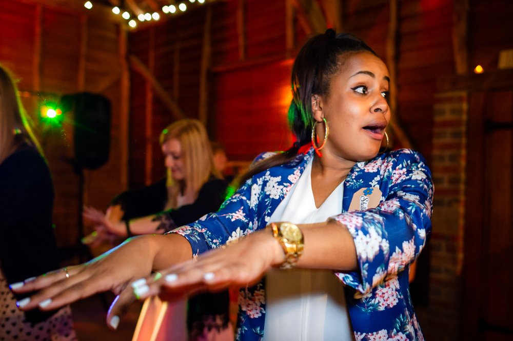 Guest dancing on at a Herons Farm wedding in Berkshire