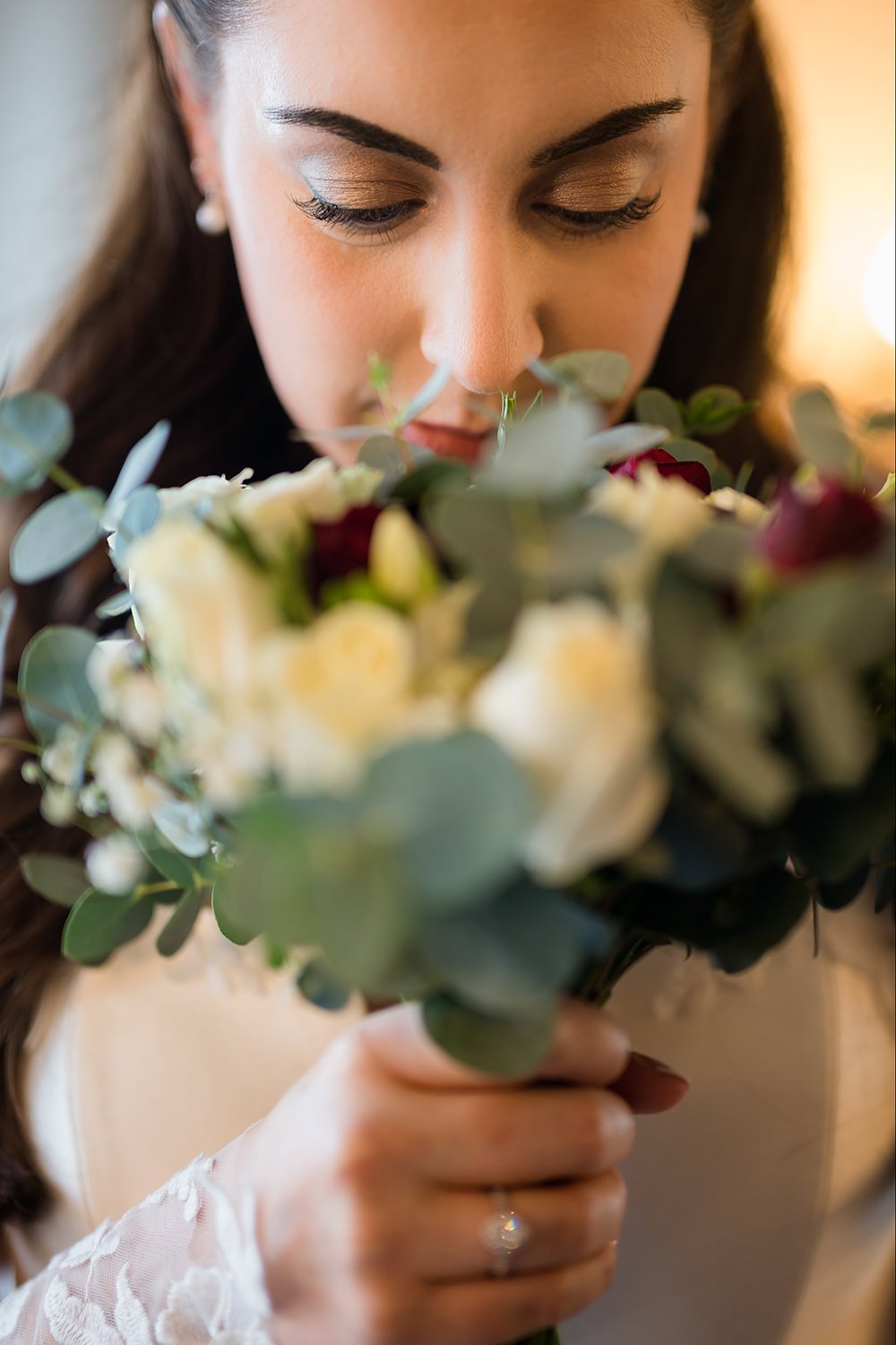 bride and bouquet at Milling Barn