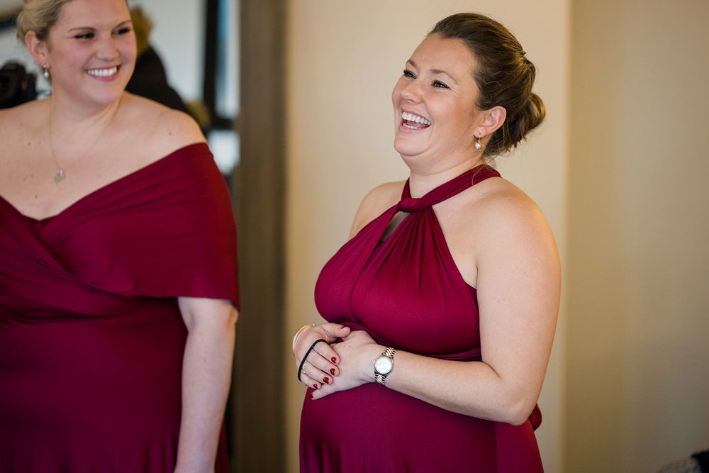 Pregnant bridesmaid burgundy dress