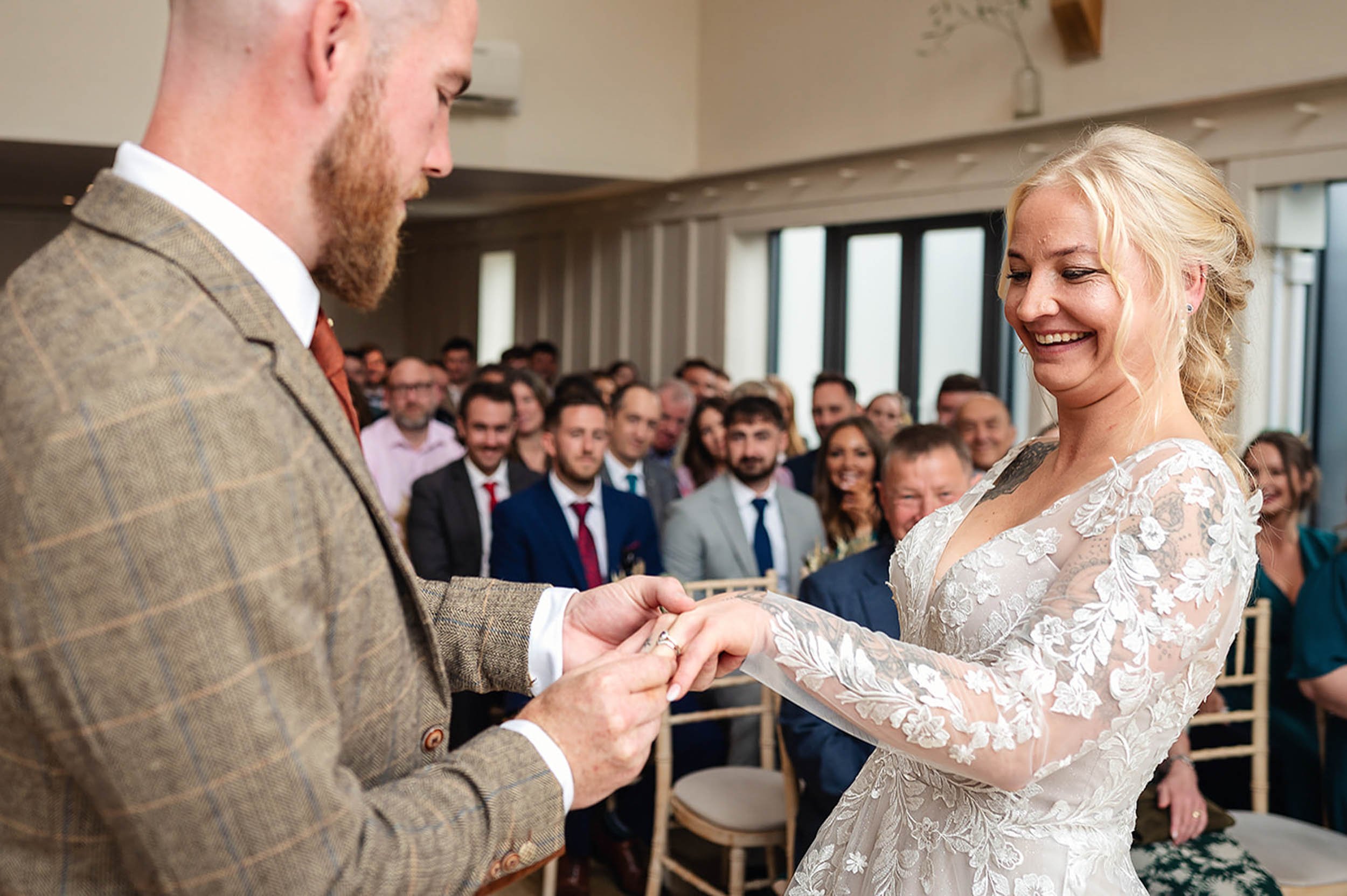 Ring goes onto a brides finger