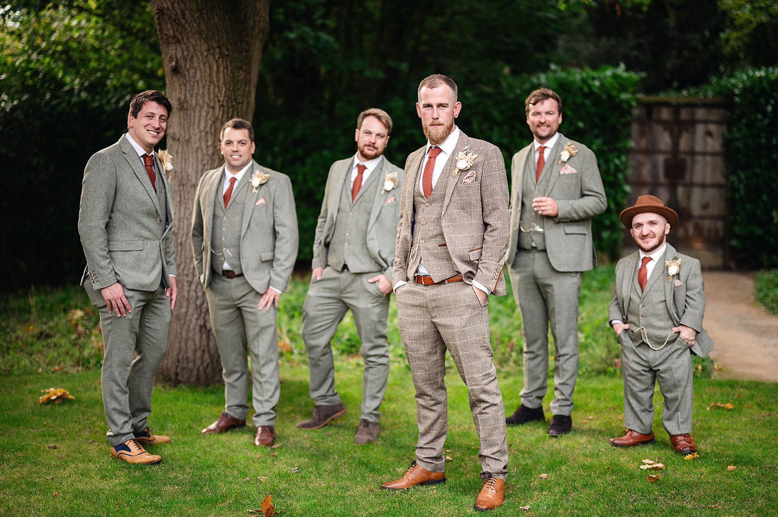 Groom and wedding party at Millbridge Court, Surrey