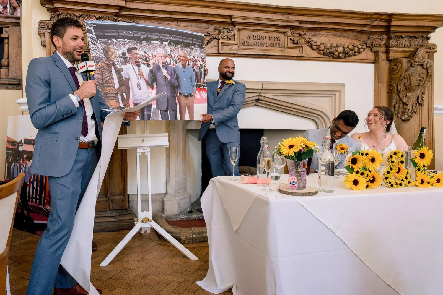 F1 TV presenter Lawrence Barretto enjoys his Best Man's speech photographed by Uxbridge wedding photographer Steve Bagness