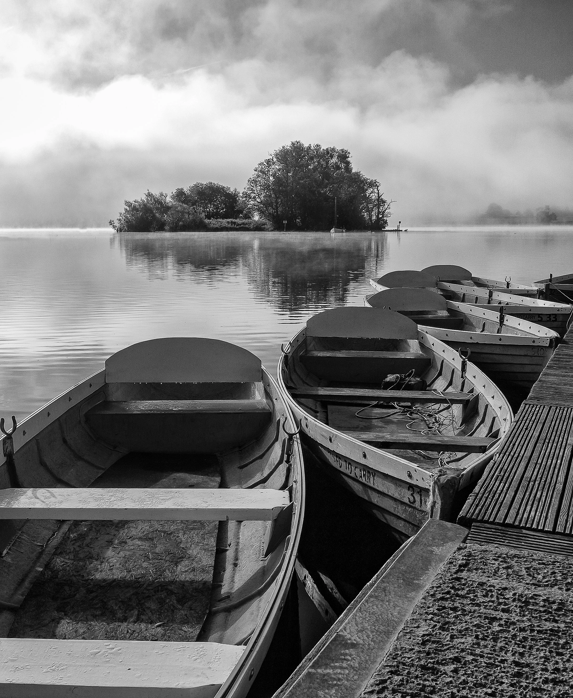 Pleasure Boats at Llangorse Lake, Black and White