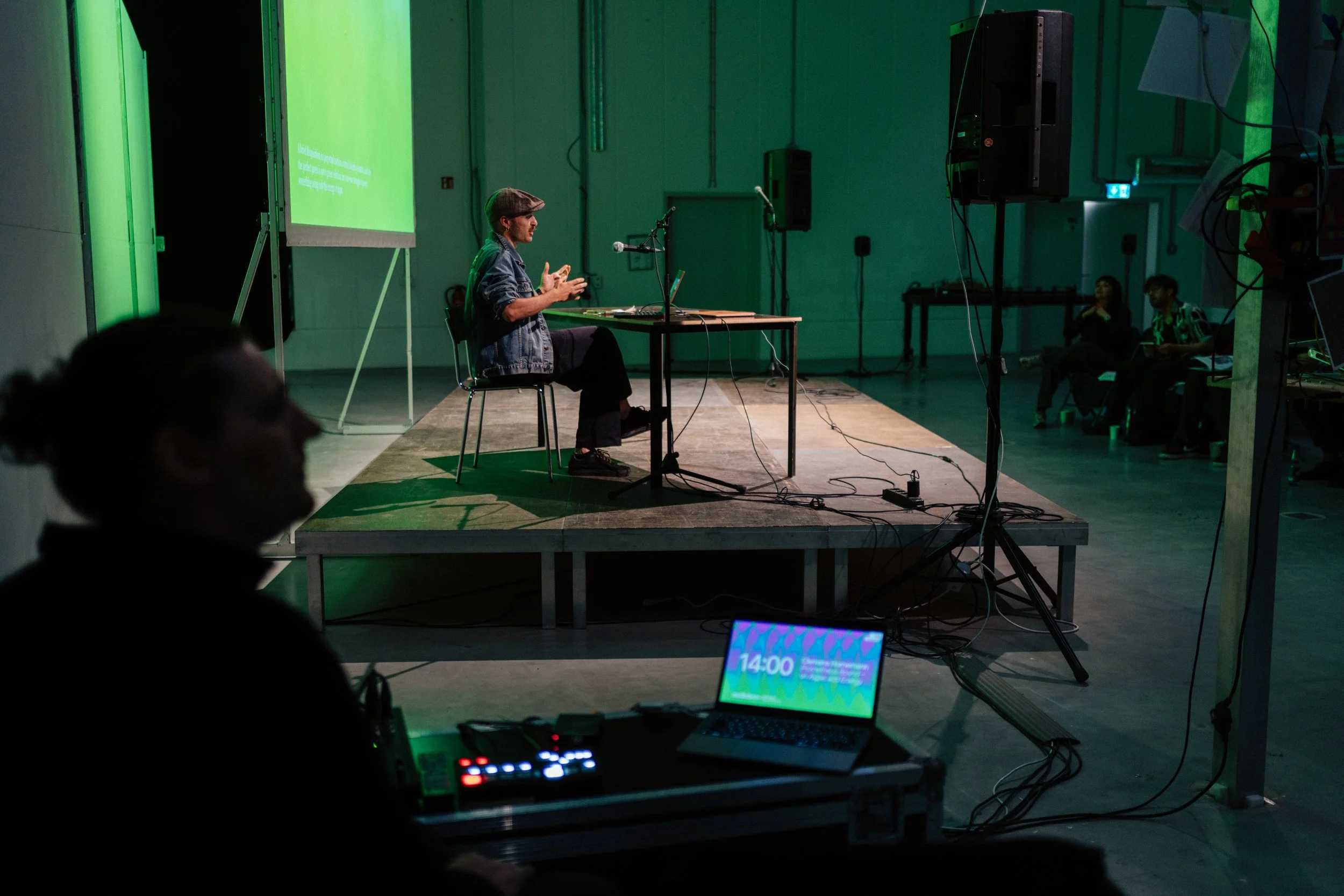  Hornemann, Clemens. (2026). Prometheus Bound – on Algae and Energy [Conference]. Halle 1, Hfk Bremen, Germany.  Photographed by Jimi Liu, 2026. 