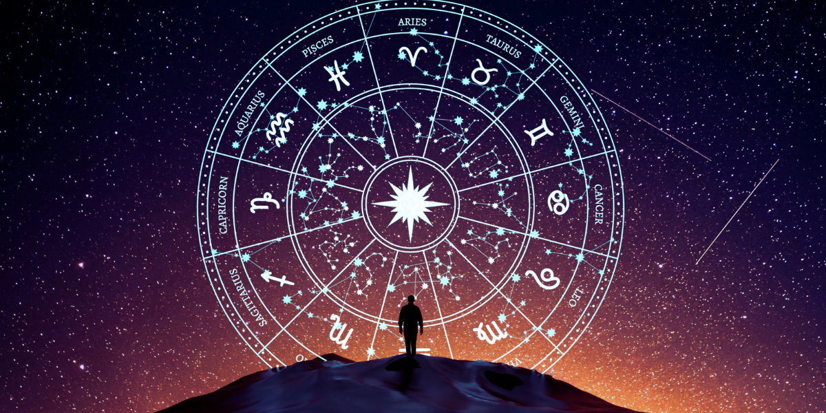 Astrological birth chart wheel illustration representing the five keys of evolutionary astrology
