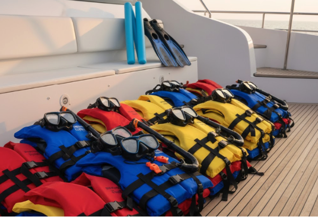 Life jackets and safety gear for dolphin tours