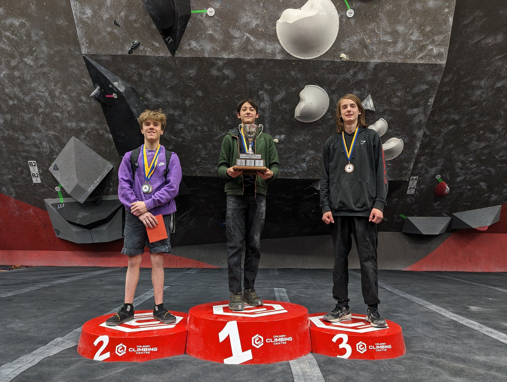 ACA Youth Bouldering Season
B Male Podium 💪

🥇 Isaac	Castillo
🥈 Jordy	Mattson
🥉 Seth  Kozak