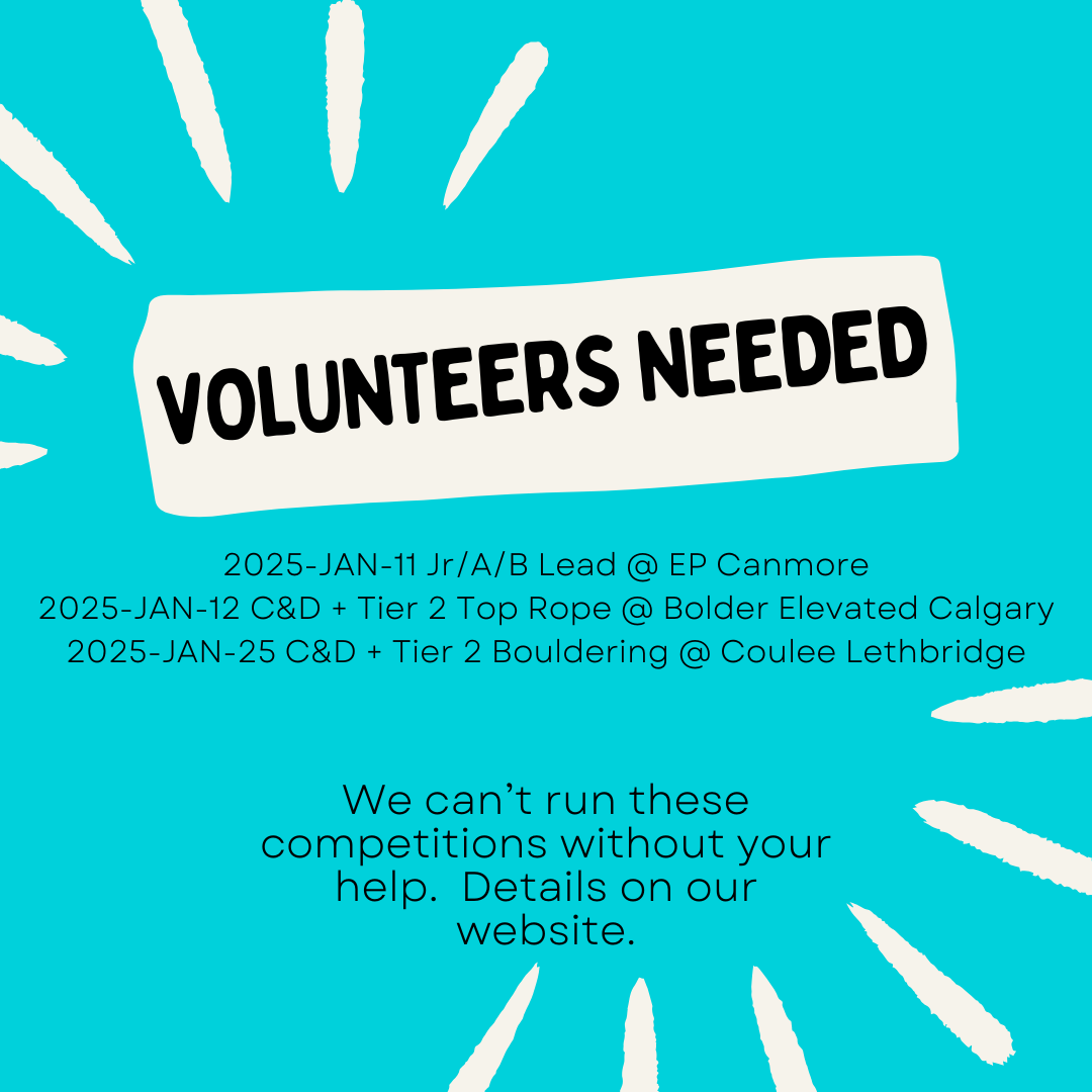 Volunteers needed for 3 upcoming comps — Alberta Climbing Association