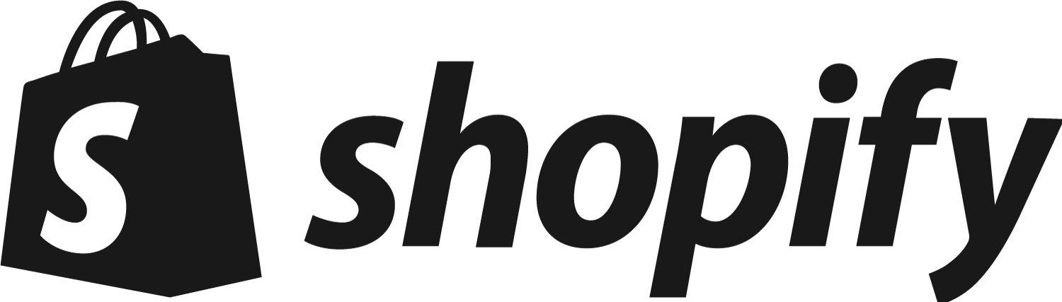 Shopify logo featuring a shopping bag icon with the letter 's' and the word 'shopify' in black text