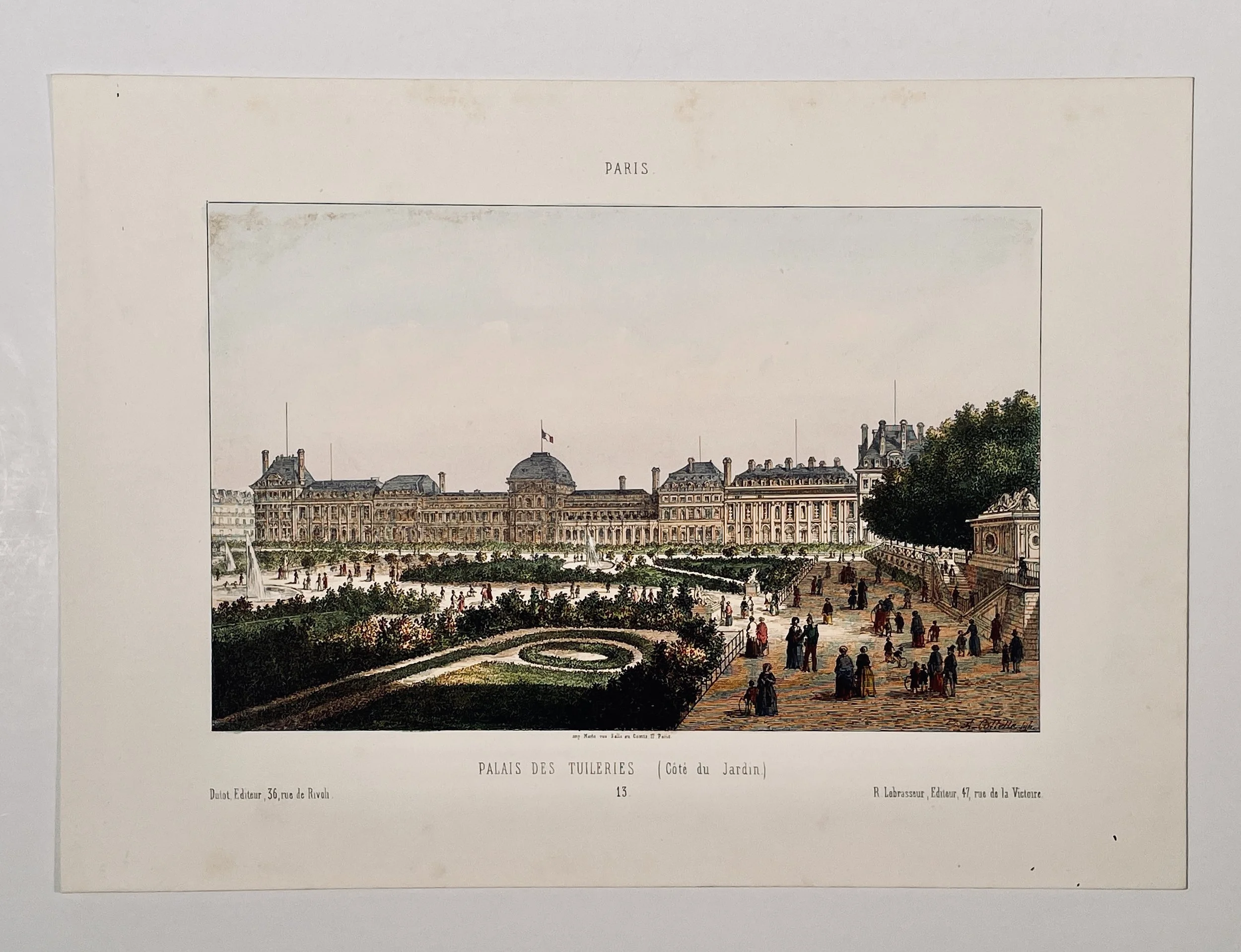 Palais des Tuileries (Côté du Jardin), Paris, Isidore Laurent Deroy, c.1835–1855, hand-colored lithograph, 10 × 6.5 in., Paris éditeurs.
