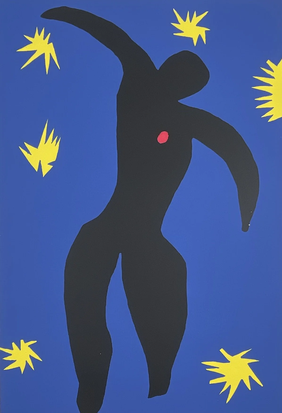 Black Figure (Blue Ground), Henri Matisse, after c.1940s cut-out composition, color lithograph/serigraph, 14 x 20 in., unsigned reproduction print.