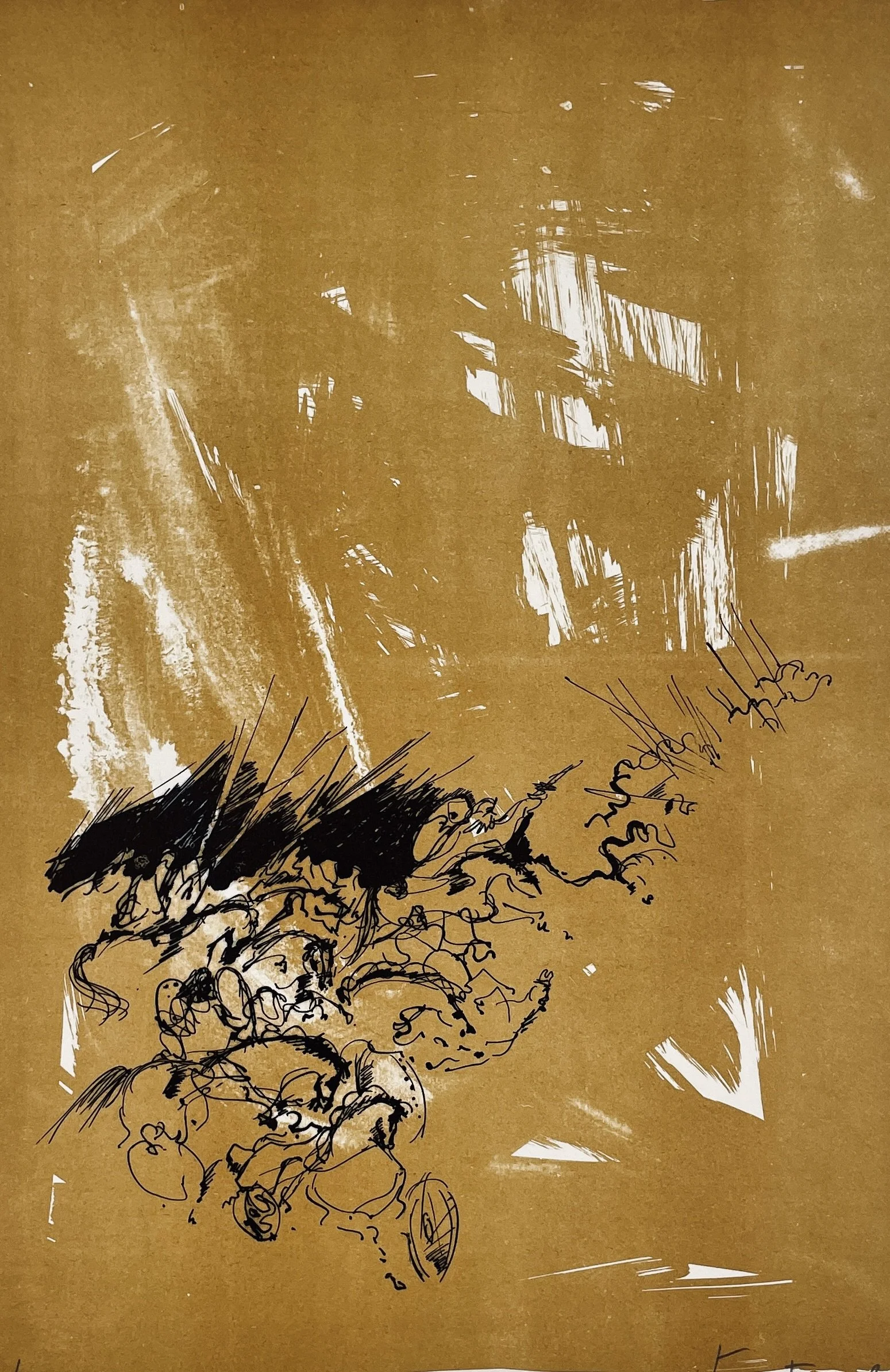 Medieval Warriors (attributed), Nissan Engel (1931–2016), c.1970s–1980s, original stone lithograph on paper, signed and numbered 2/25, approx. 12 × 18 in.