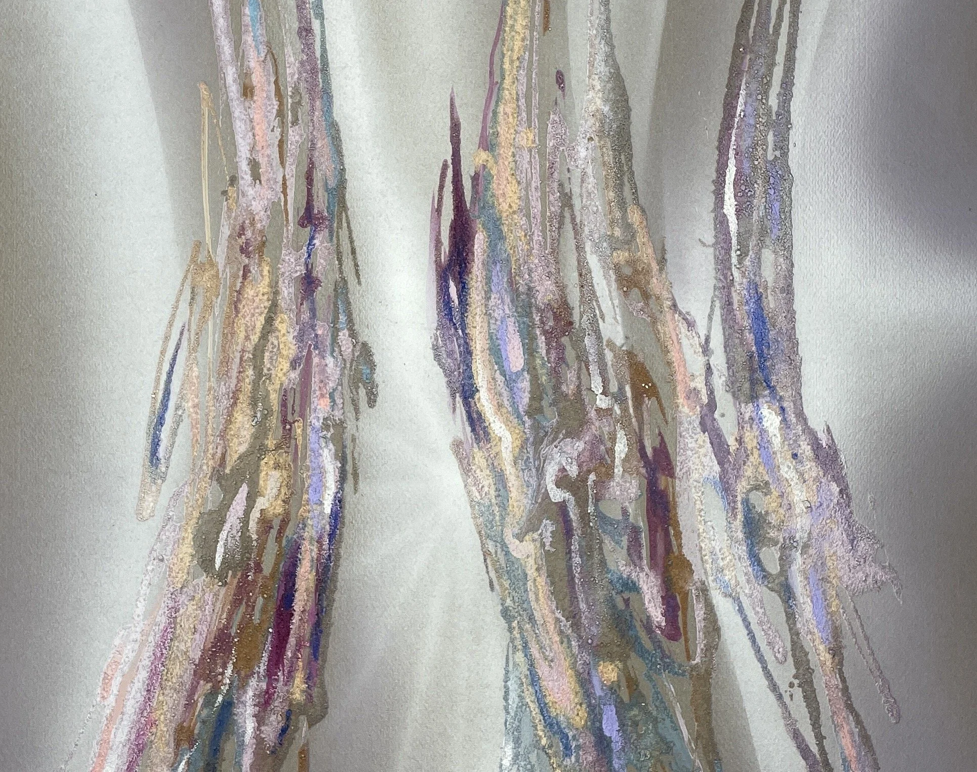 Untitled (Twin Radiant Forms), c.1970s–1980s, by Dutch–Spanish artist Piet Althers (b.1930), is a signed 39 × 28 in. collage–acrylic multi-media work on paper acquired in New York City.