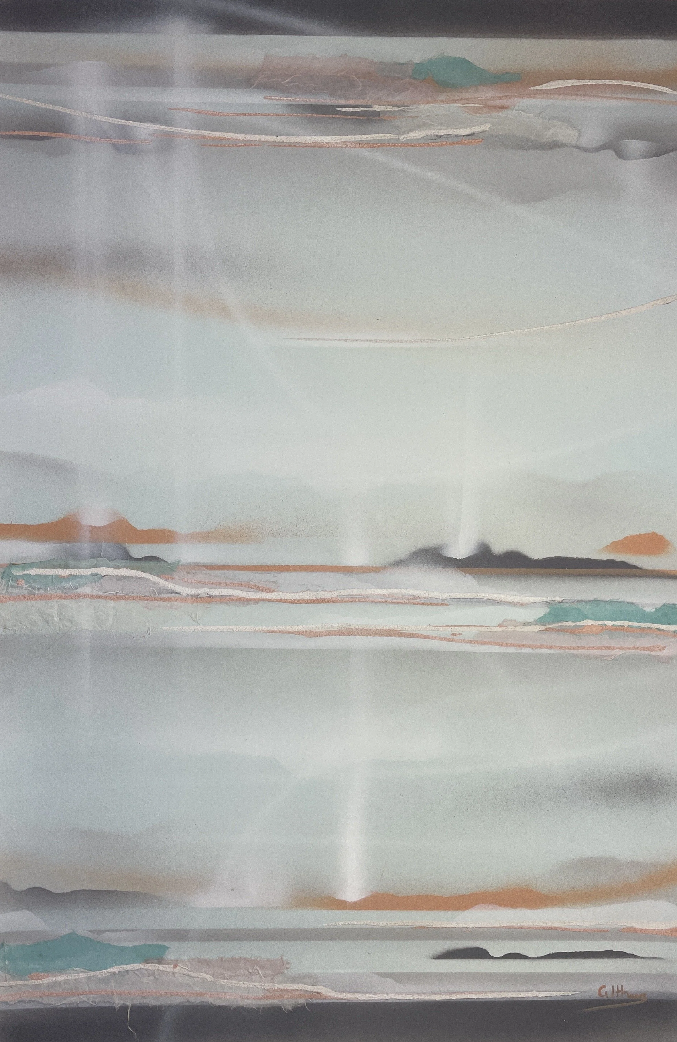 Untitled (Horizon Driftscape), c.1970s–1980s, by Piet Althers (Dutch–Spanish–American, b.1930), is a signed mixed-media collage and acrylic work on paper measuring approximately 36 × 24 in., acquired