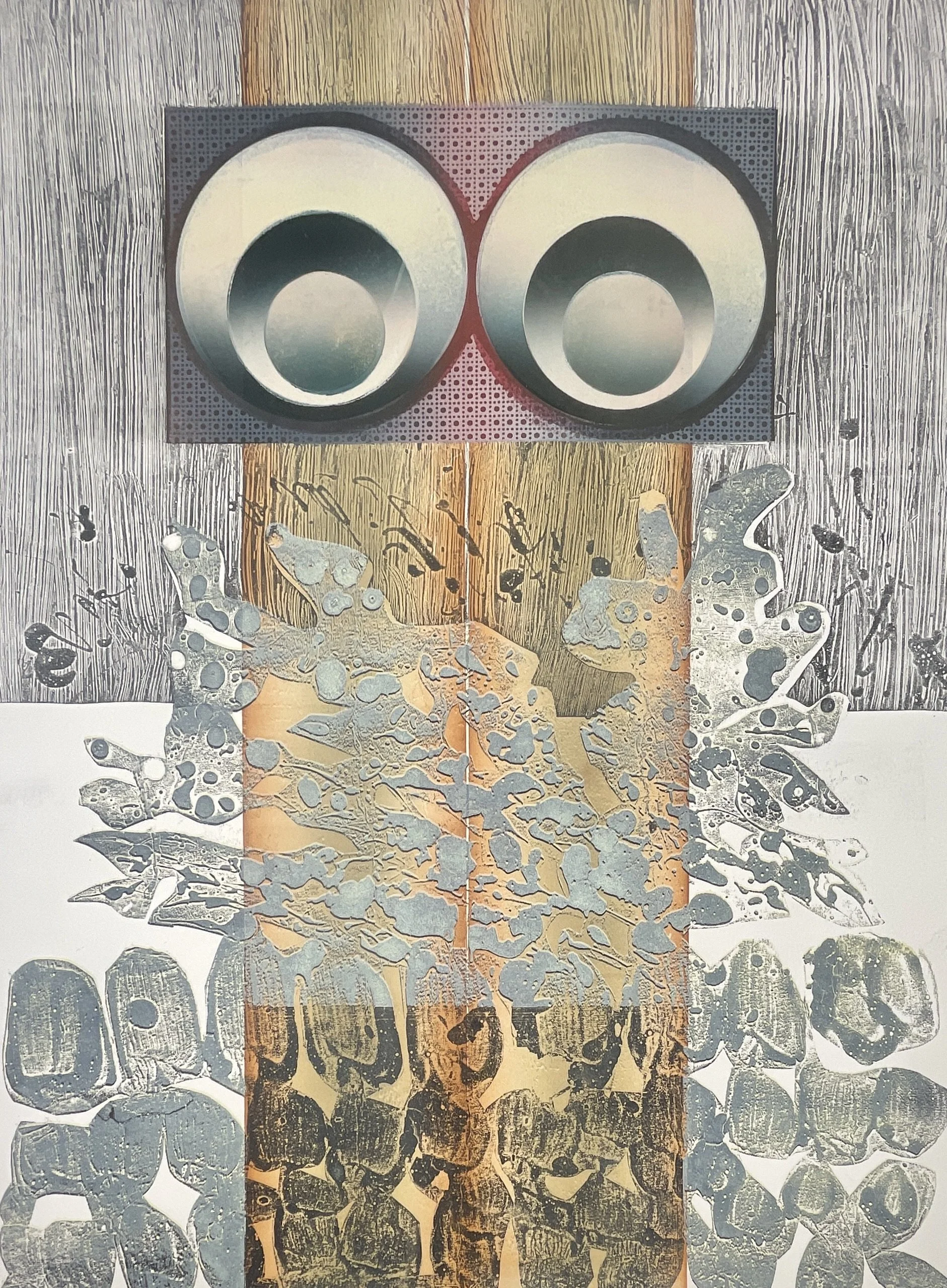Meditation Tadeusz Andrzej Lapinski (1928–2016), 1971 color lithograph, 22x30 in, signed, ed. 7/25, experimental split-color print