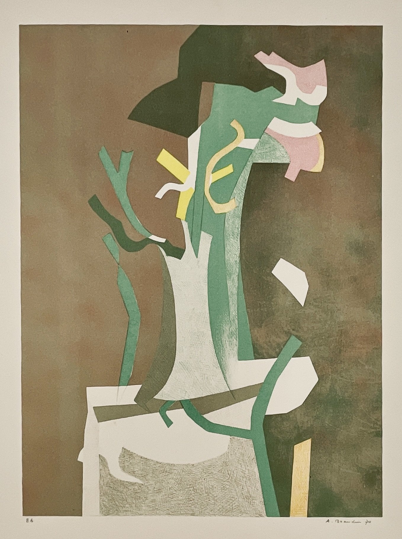 Flowers, André Beaudin (French, 1895–1979), c.1950s color lithograph, 18×22 in., signed, EA impression.