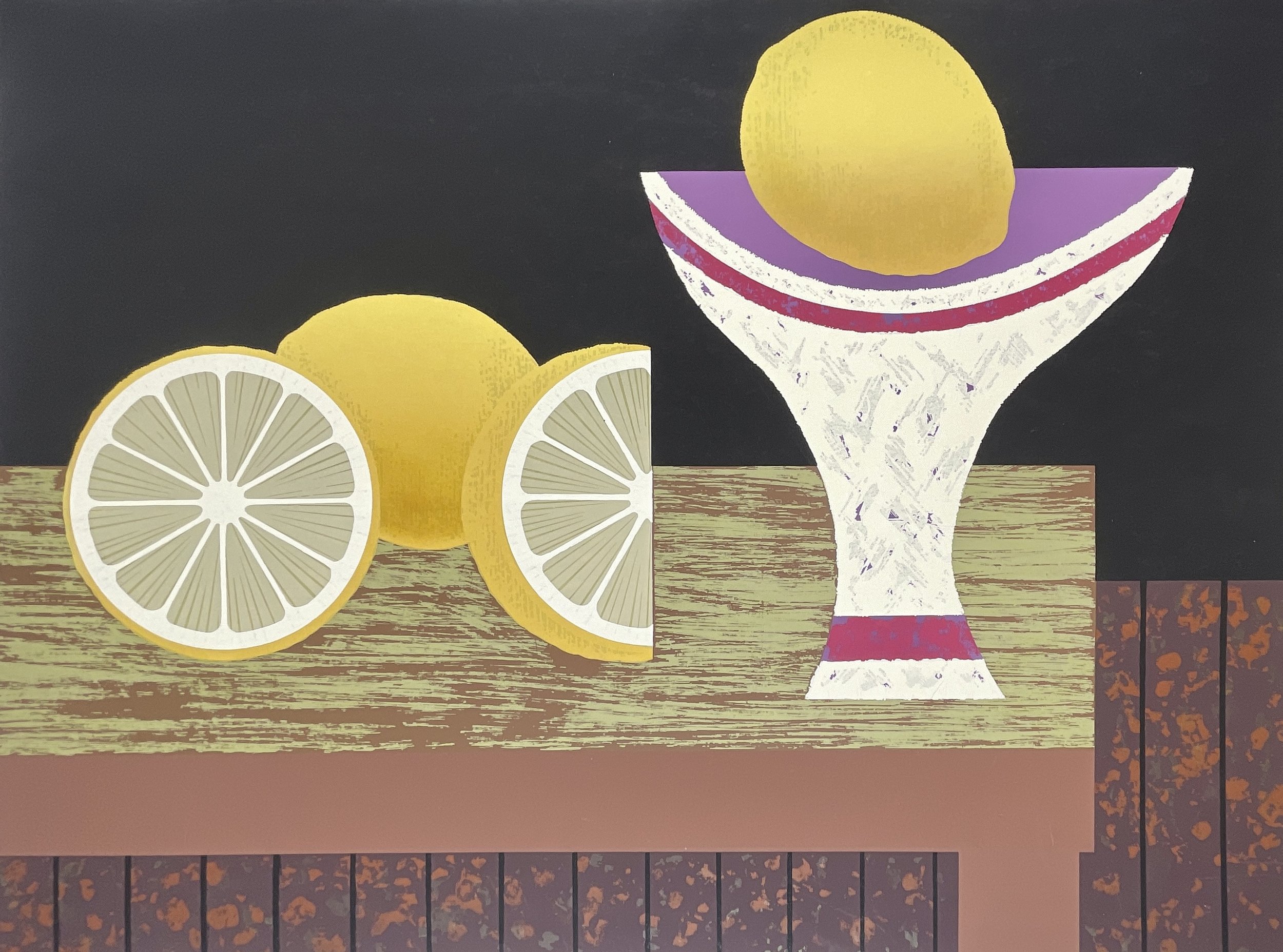 Lemon Abstract, Flavio Emanuel Cabral (1918–1990), c.1980s, serigraph, 22x30 in, signed & numbered 82/250, modernist still life