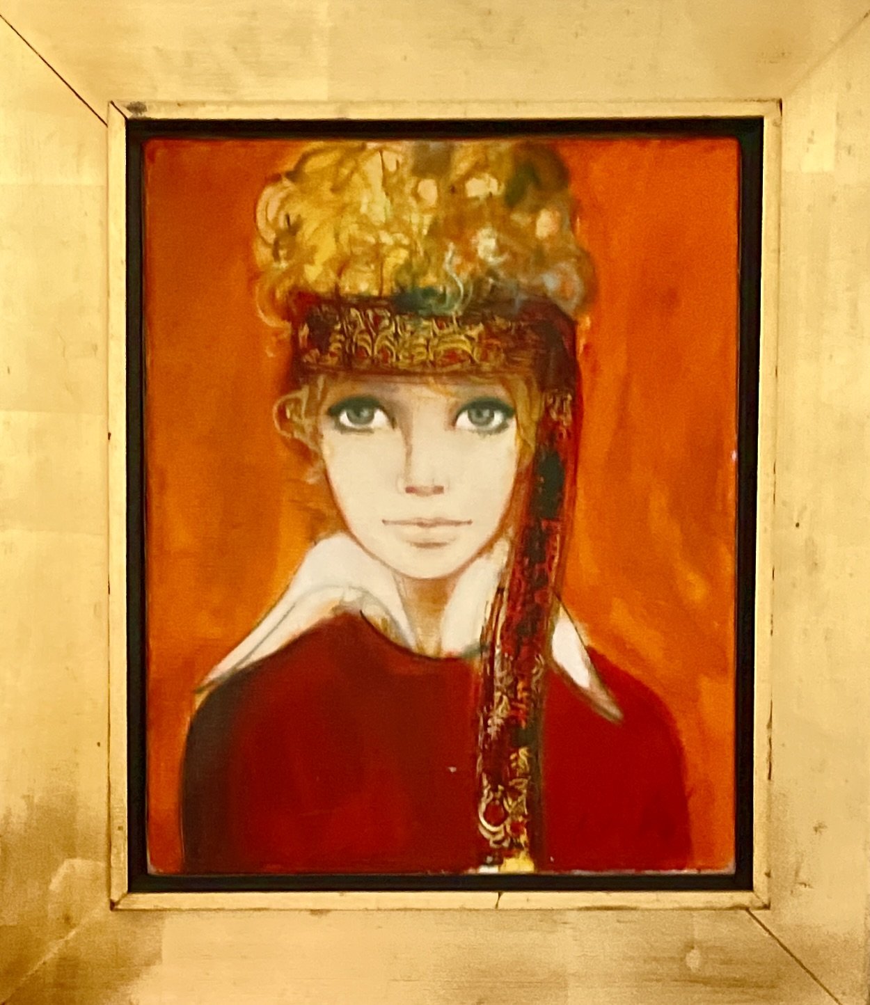 Jeune Fille au Foulard by Jean-Baptiste Valadié (b.1933), c.1960s oil on canvas, 9 × 11 in., signed, intimate School of Paris portrait.