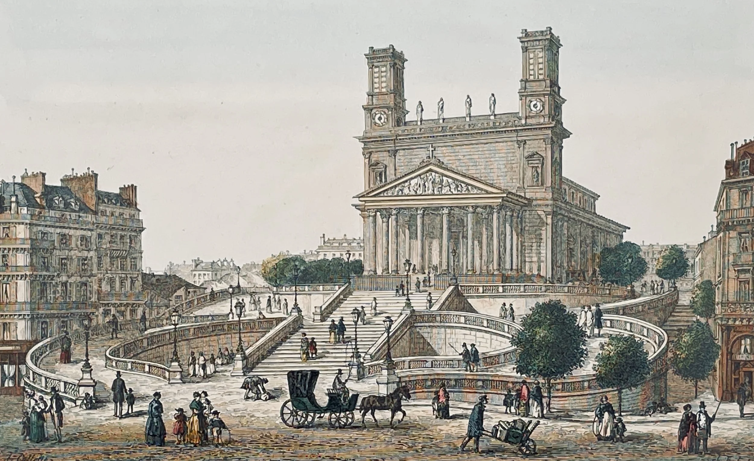 St-Vincent-de-Paul, Paris, Isidore Laurent Deroy, c.1835–1855, hand-colored lithograph, 10 × 6.5 in., Paris éditeurs.