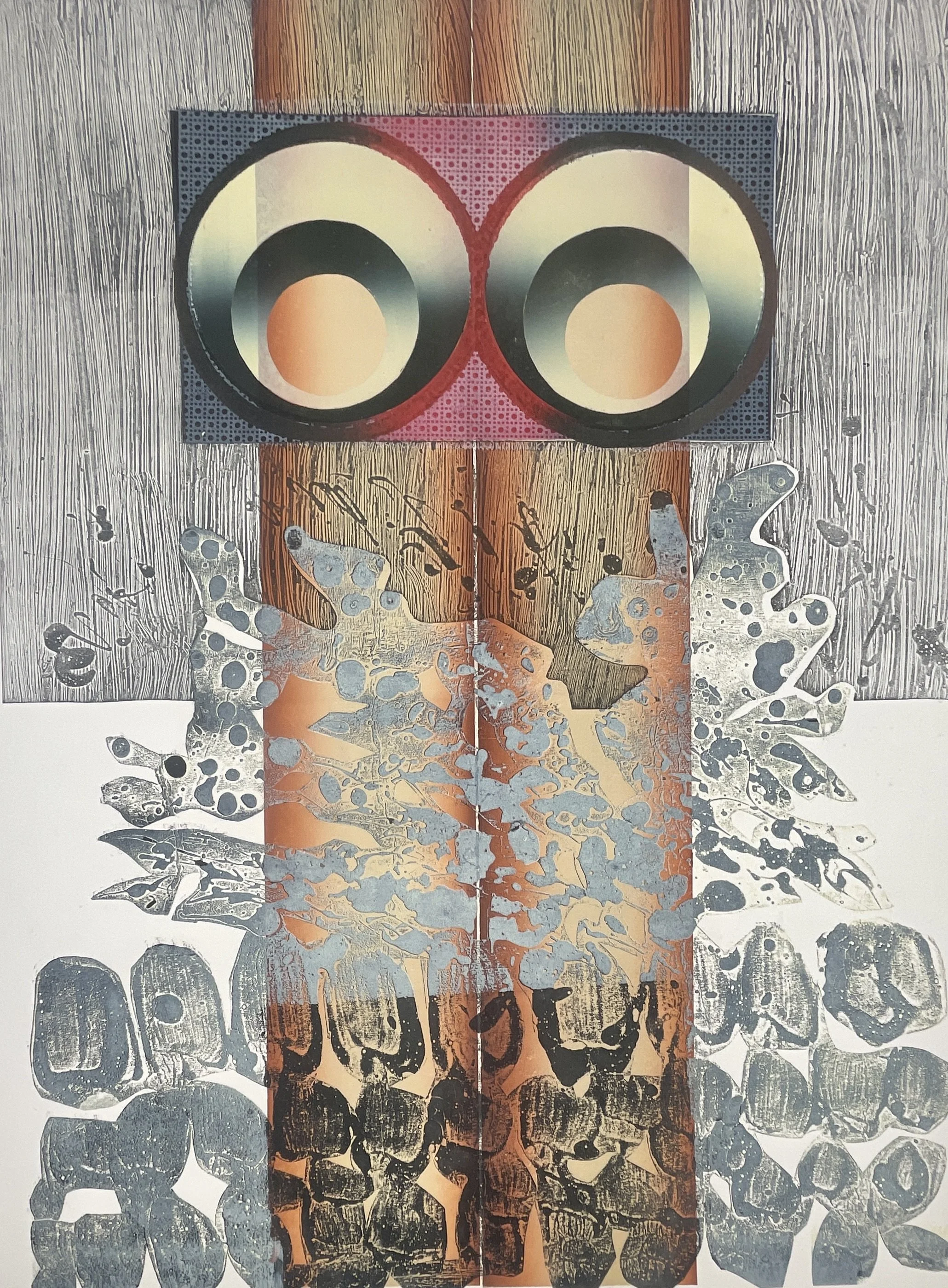 Meditation Tadeusz Andrzej Lapinski (1928–2016), 1971 color lithograph, 22x30 in, signed, ed. 15/25, experimental split-color print