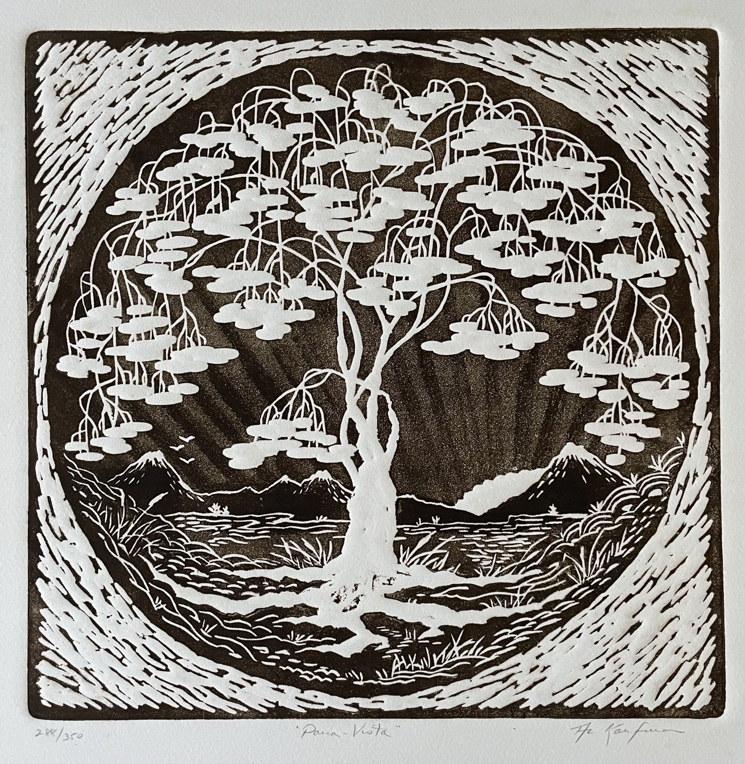 "PARCO -VISTA" - Al (Albert) Kaufman -Intaglio Relief Etching -1970's -Signed & Dated -288/350