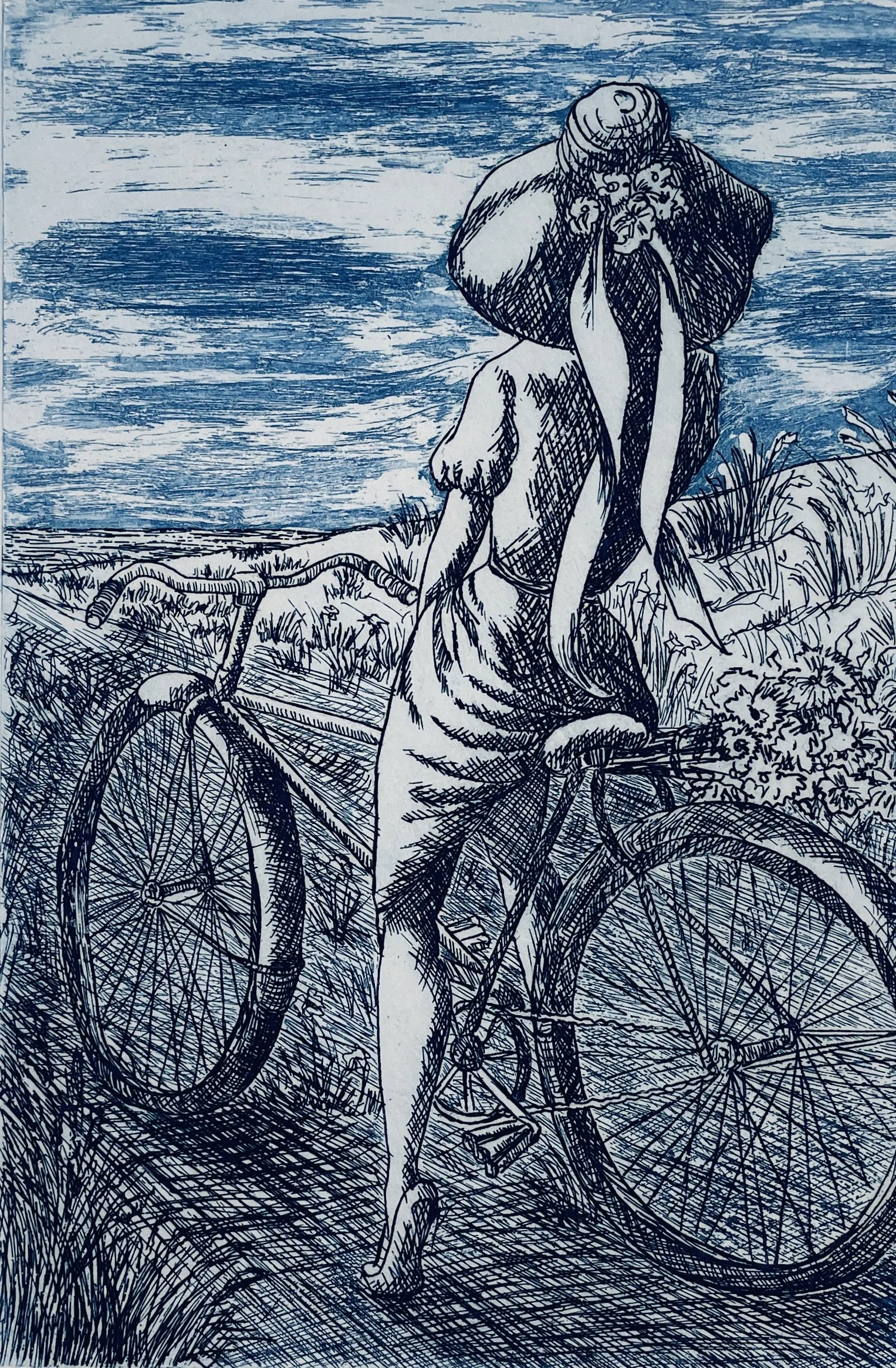 Summer of ’42, Elizabeth Kitcho (b. 1931), c.1970s, original intaglio etching printed in blue ink, 11 × 17 in., pencil signed and numbered 68/150.