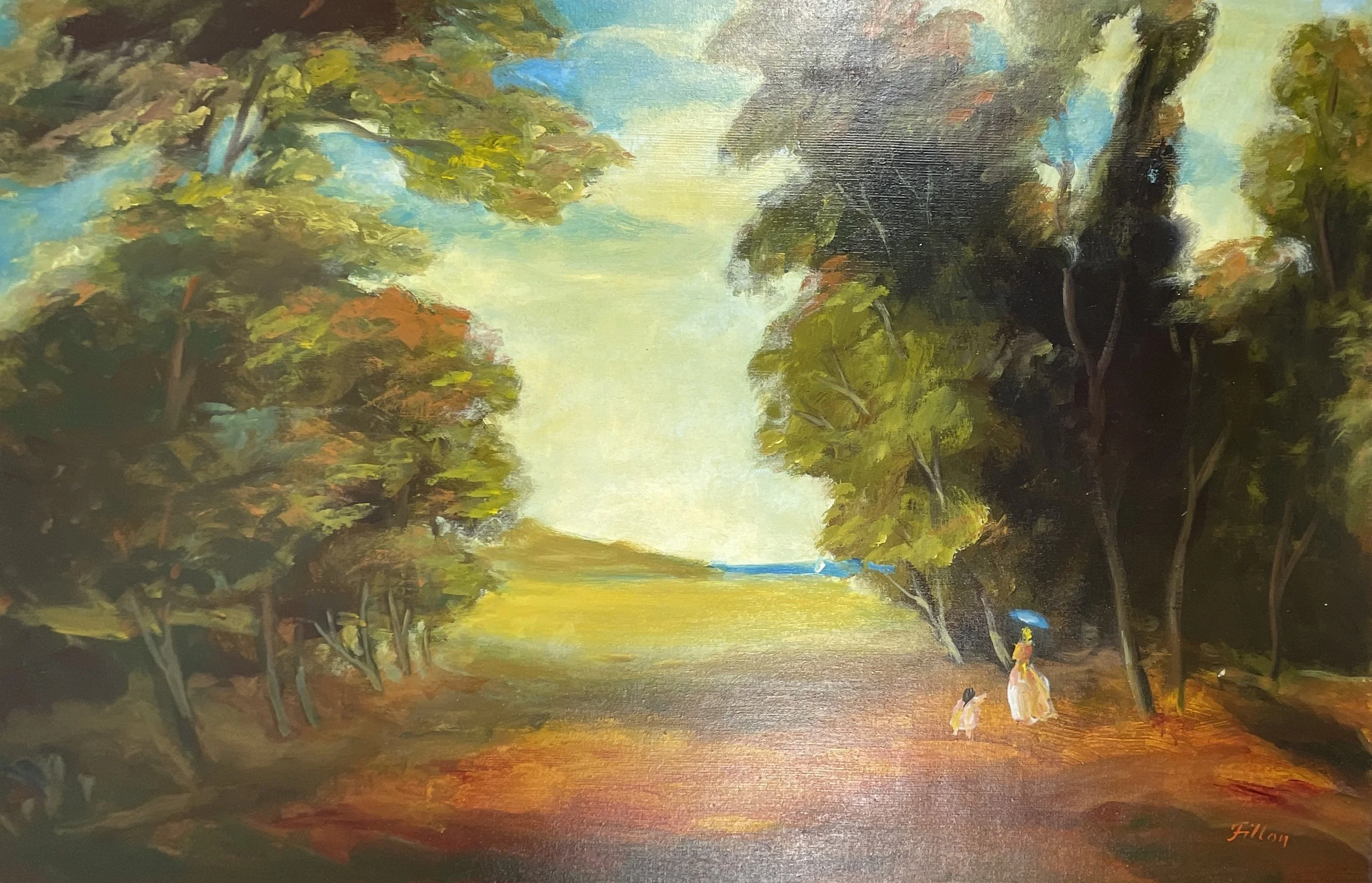 Promenade Toward the Sea (attributed), Guy Fillon (French, 20th c.), c.1950–70, oil on canvas, 24×36 in., signed l.r.