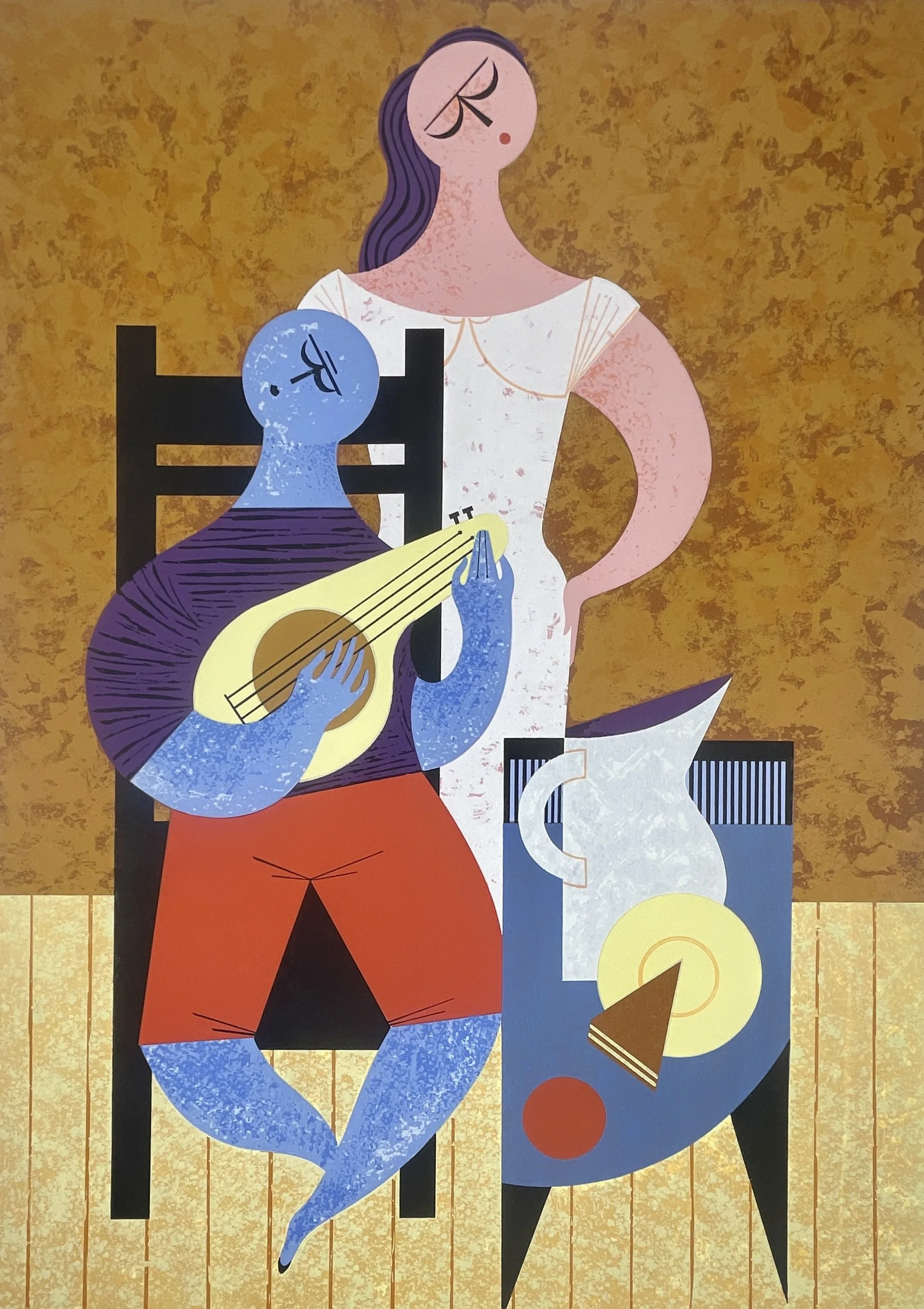 The Lesson, Flavio Emanuel Cabral (1918–1990), c.1980s, serigraph, 22x30 in, signed & numbered 74/250, figurative modernism