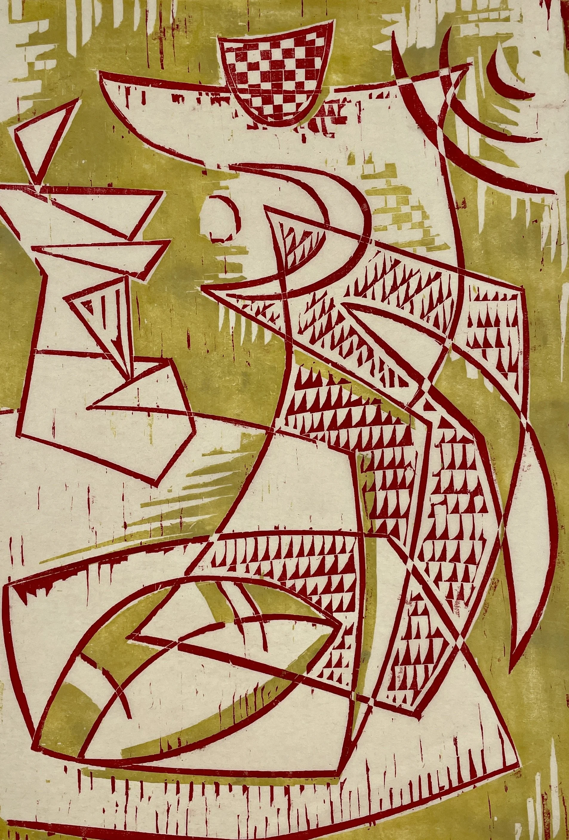 Untitled (Abstract Figure), Attributed European Modernist (mid-20th c.), c.1960, linocut on Japanese paper, 12×18 in, pencil signed & numbered I/XX