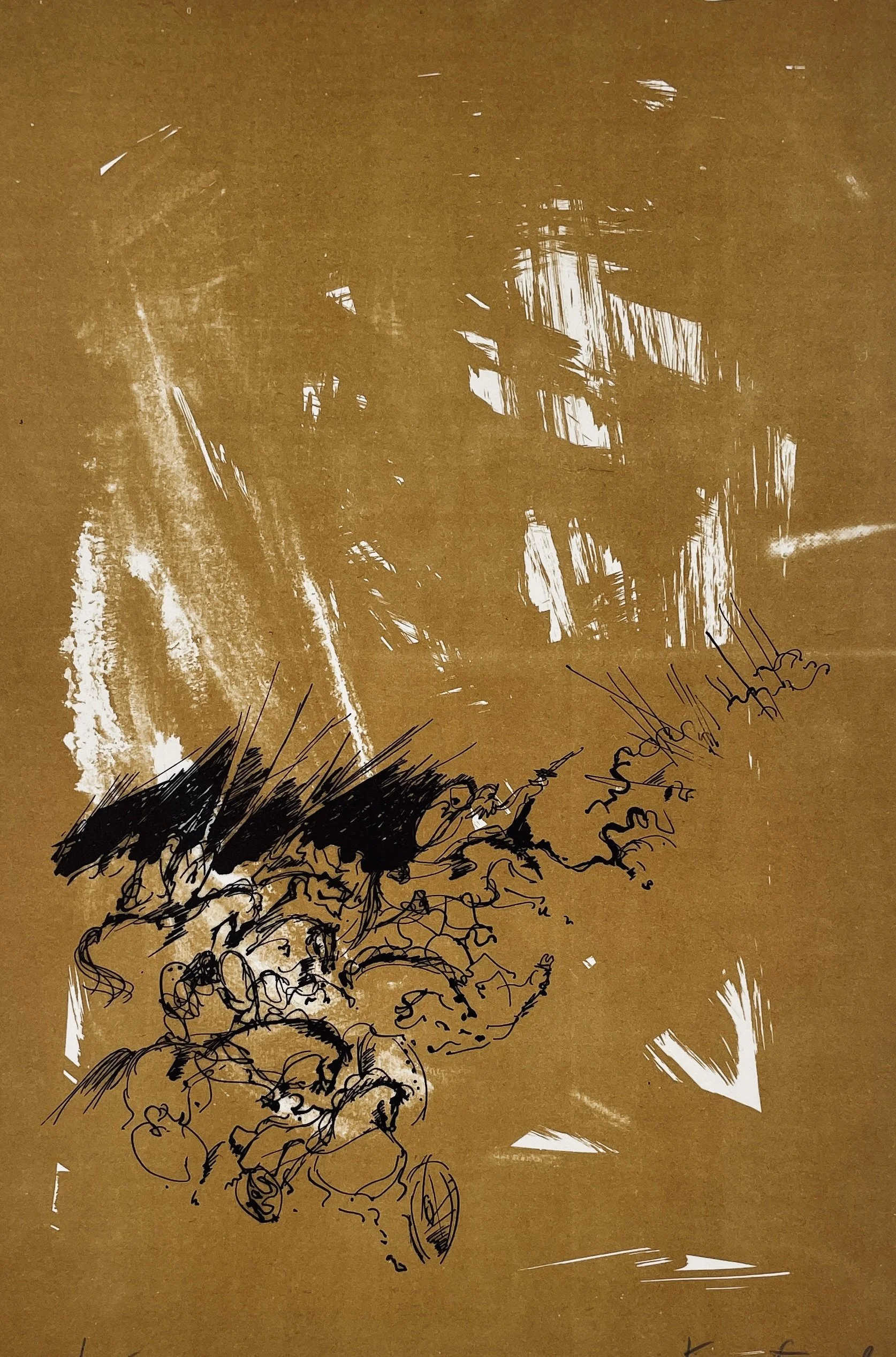 Medieval Warriors, Nissan Engel (1931–2016), c.1970s–1980s, original stone lithograph on paper, signed and numbered 61/125, approx. 12 × 18 inches.