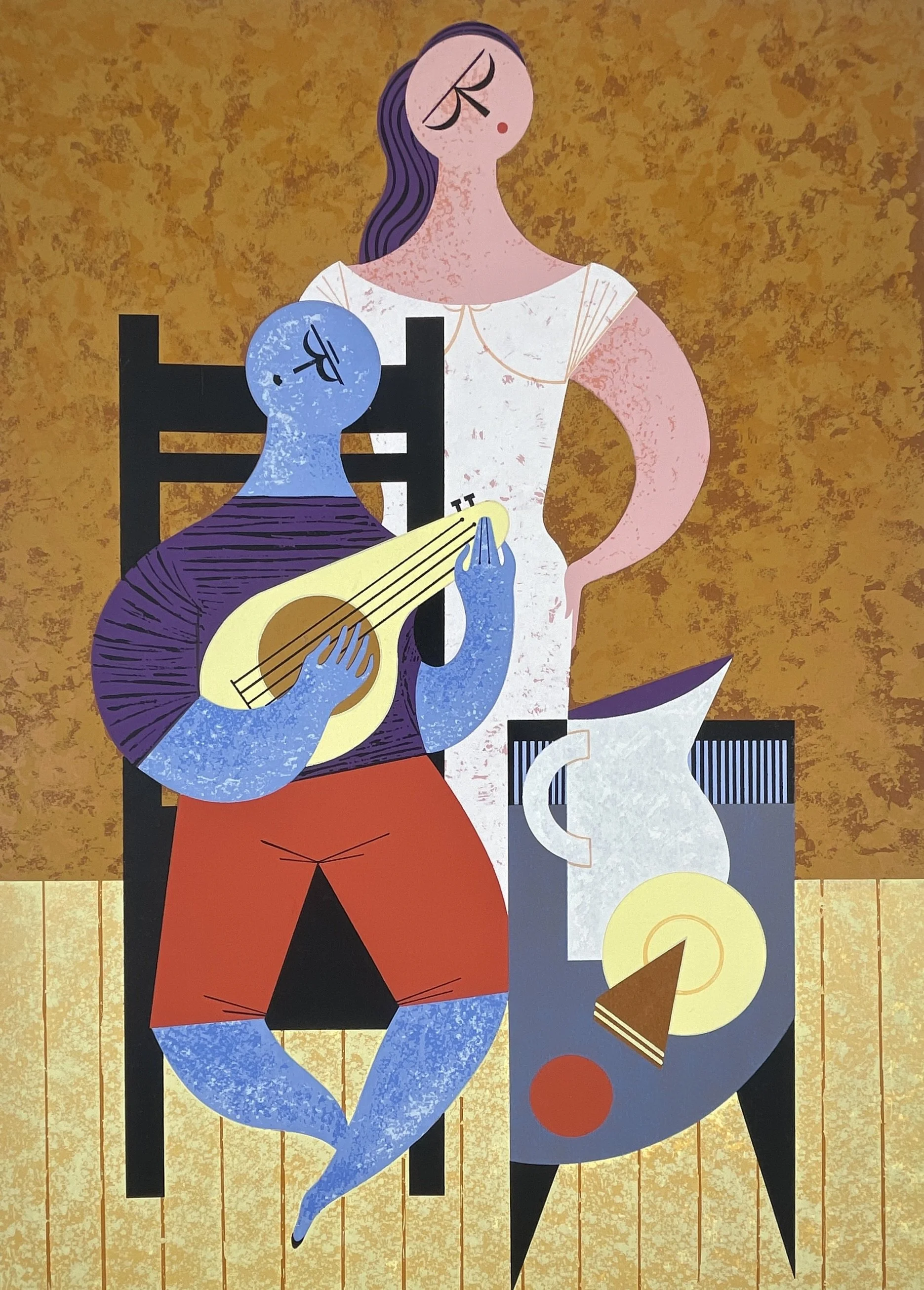 The Lesson, Flavio Emanuel Cabral (1918–1990), c.1980s, serigraph, 22x30 in, signed & numbered 88/250, figurative modernism
