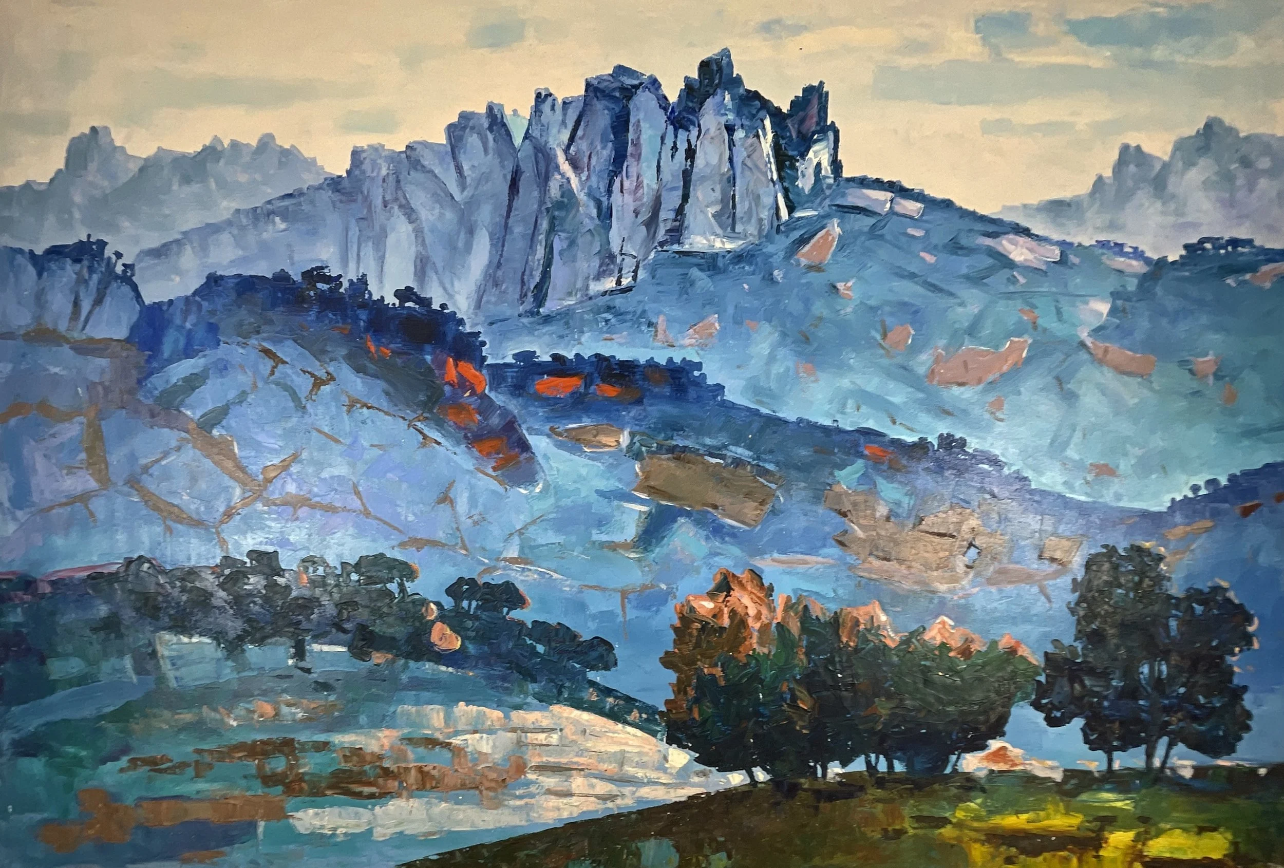 Alpine Ridge Study (attributed), Robert Franklyn (British, b. 1938), c. 1970s, oil on canvas, 24×36 in, unsigned.