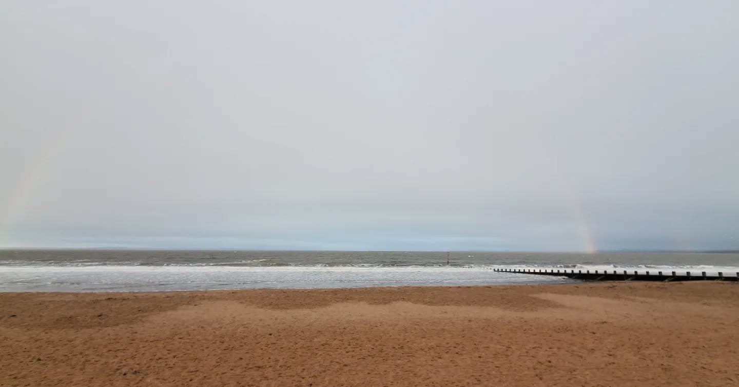 The grounding and peaceful power of living by the sea, and every day getting to see and feel it. 🌊🌈

#portobellobeach #northsea #fograinbow #rainbow🌈
