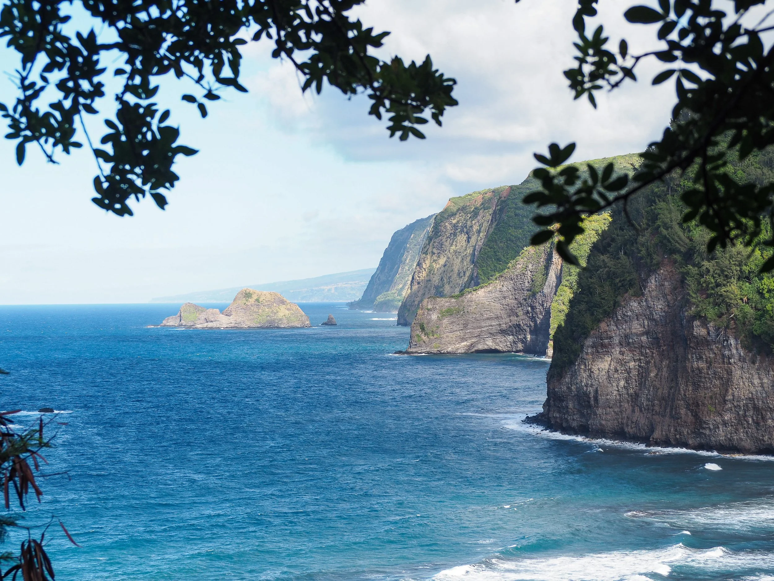 Pacific ocean touching the cliffs of Big Island, Hawaii