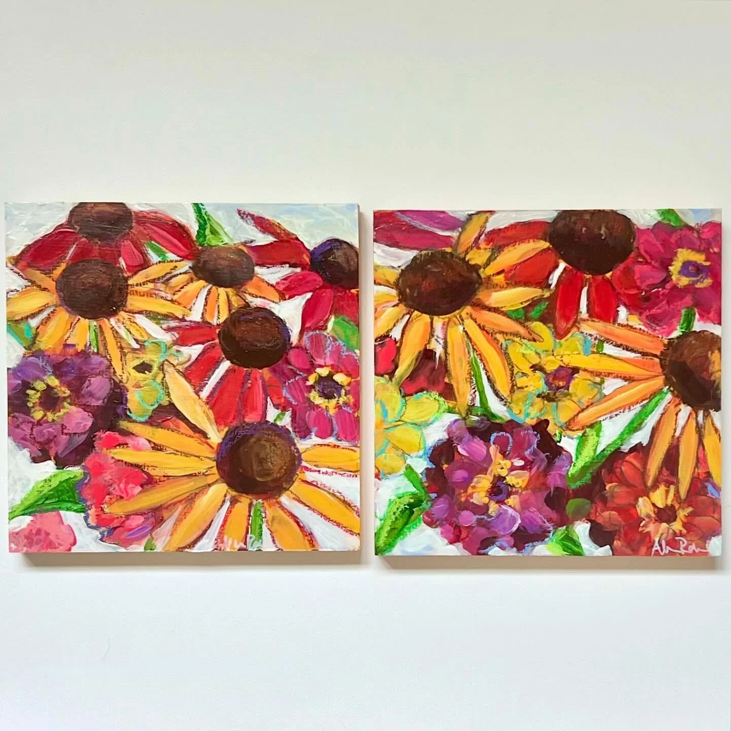 Have a lovely weekend!

Gather I &amp; II, mixed media on 8x8 inch panel
Available at @wildoatsbillygoats